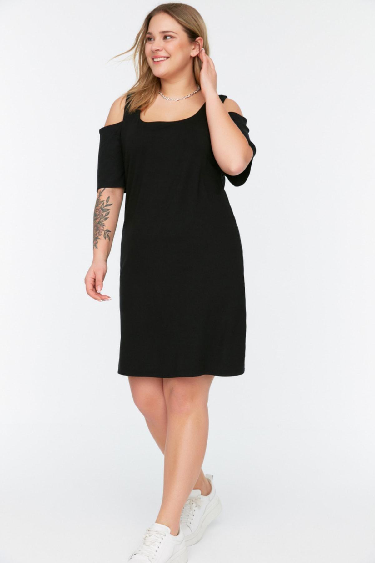 Black Shift Plus Size Mini Dress, Black, large image number 0