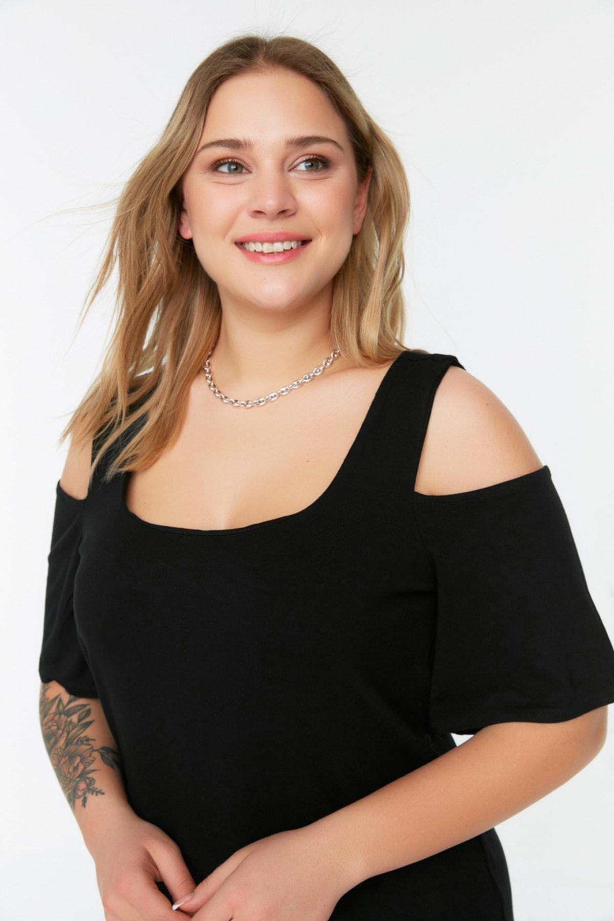 Black Shift Plus Size Mini Dress, Black, large image number 1