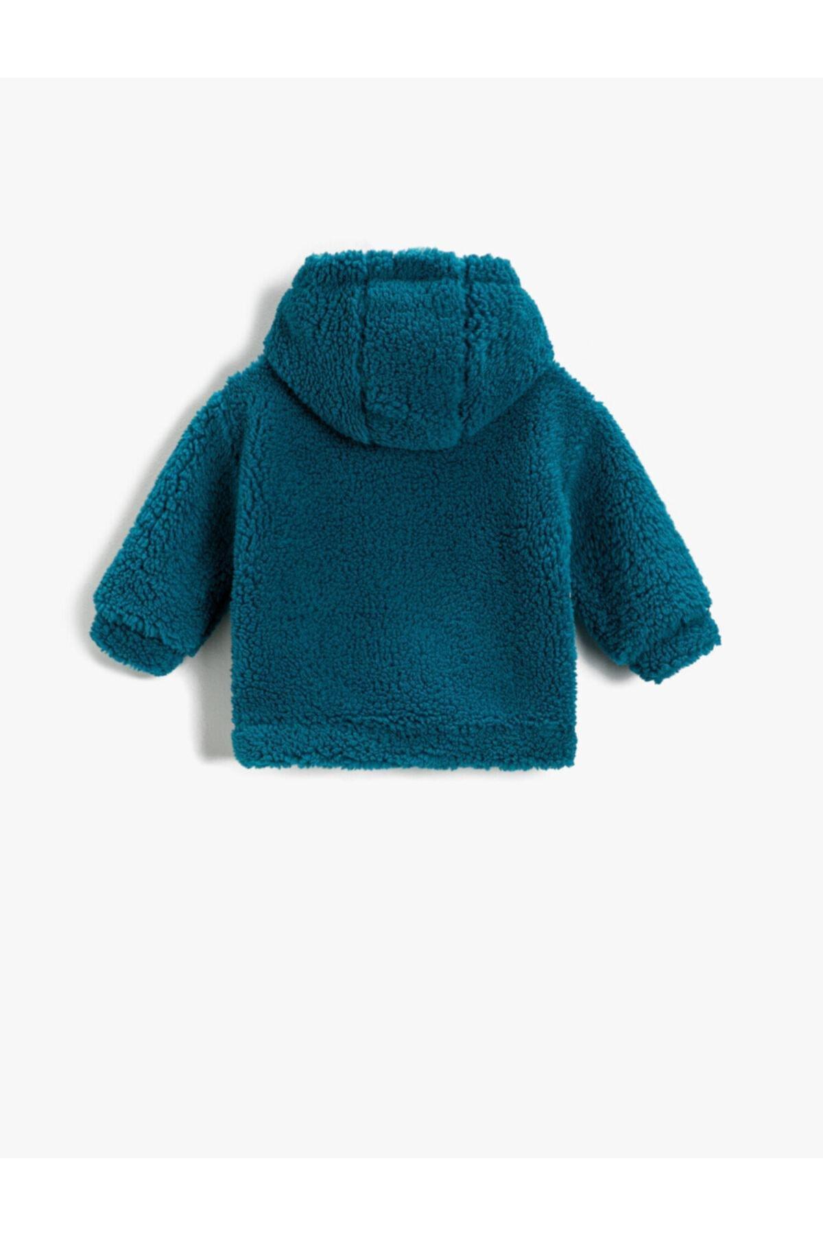 Koton - Blue Hooded Plush Kangaroo Pocket Sweatshirts