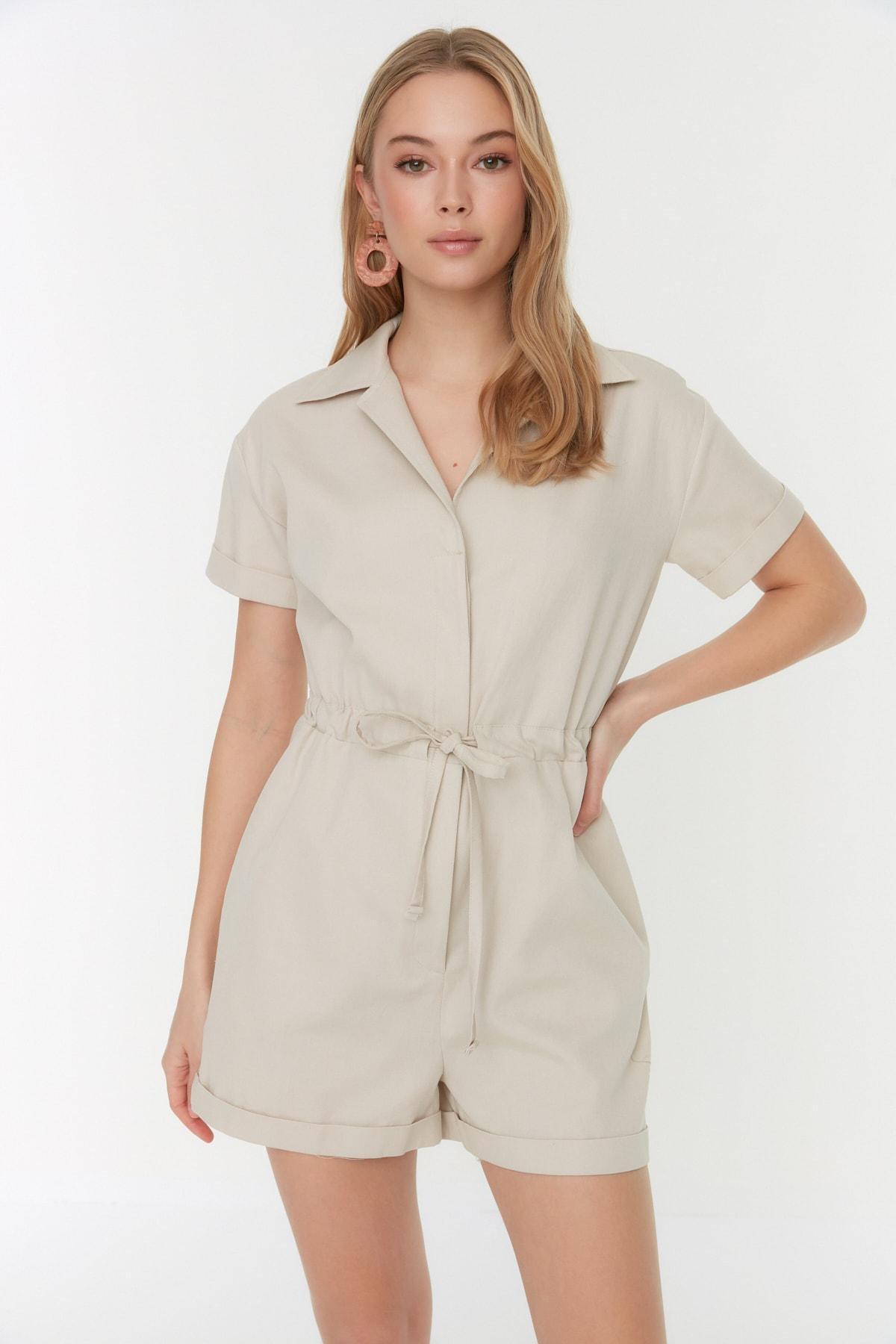 Ecru Plain Jumpsuit, , large image number 0