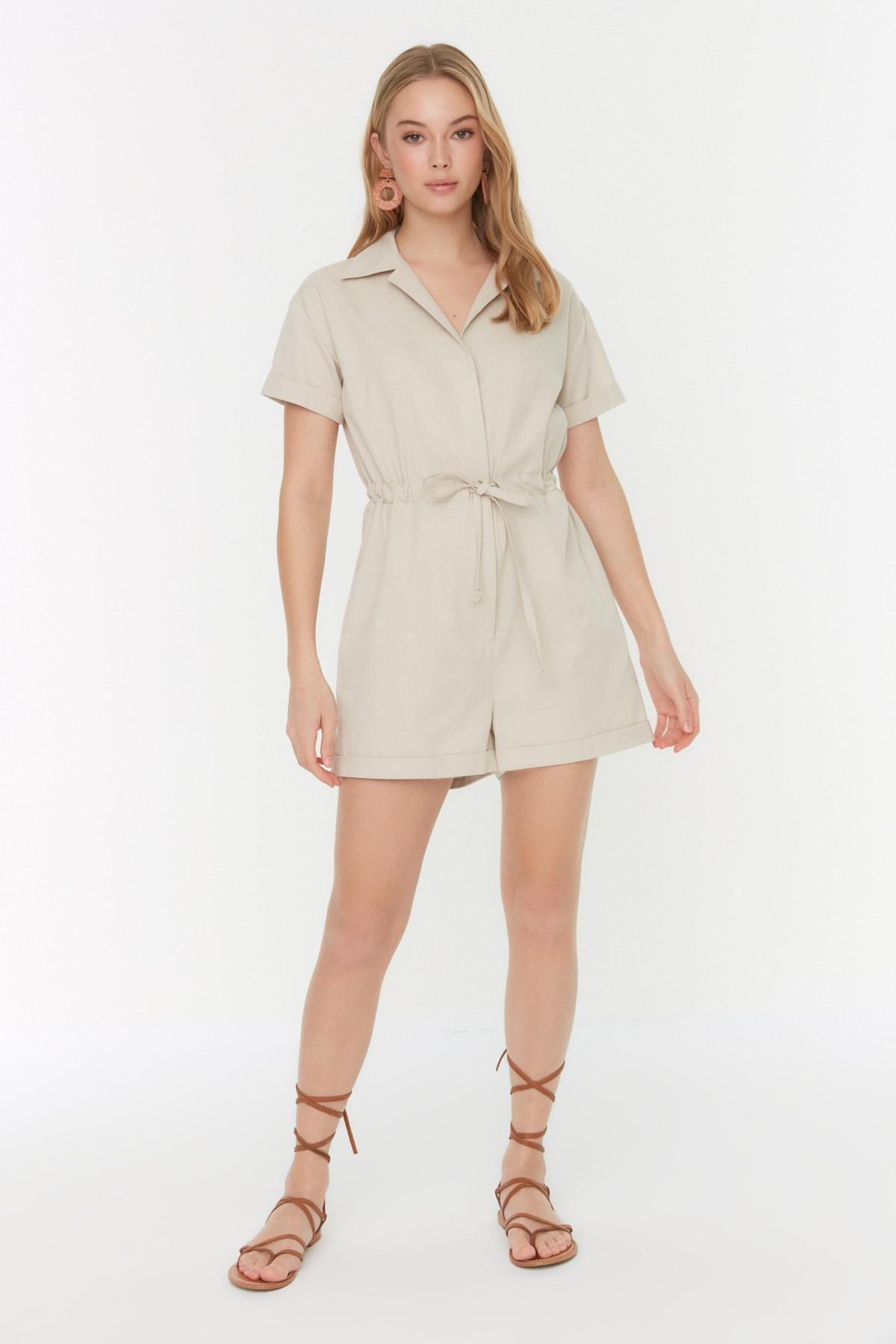 Trendyol - Ecru Plain Jumpsuit