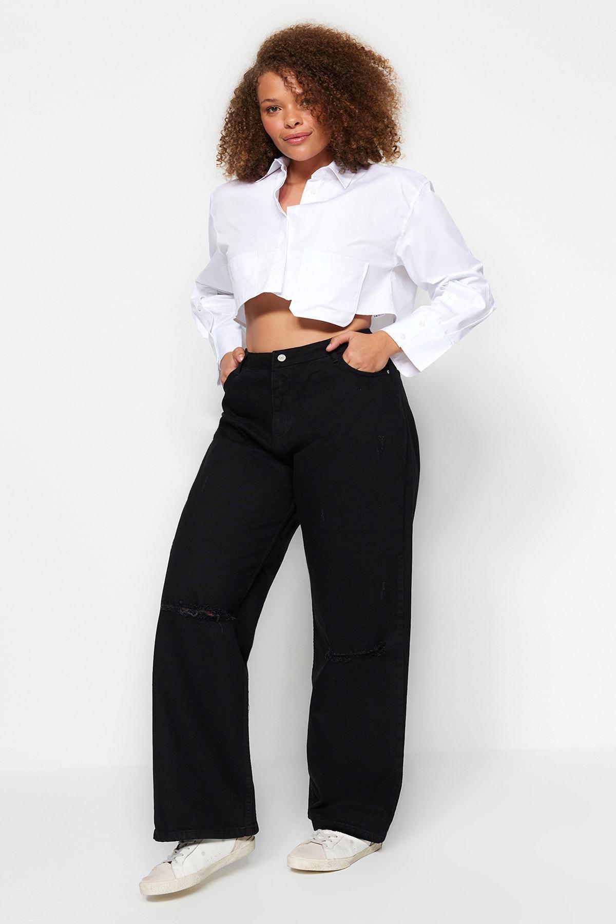 Black Wide Leg Plus Size Jeans, BLACK, large image number 2