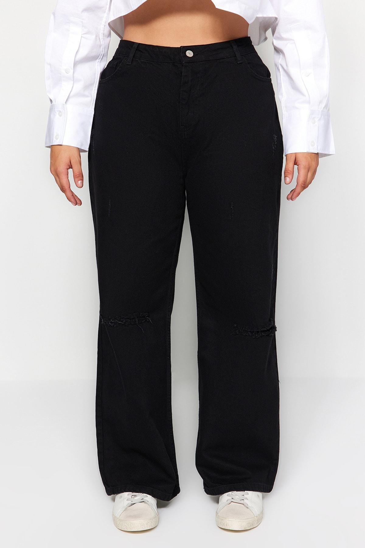 Black Wide Leg Plus Size Jeans, BLACK, large image number 3