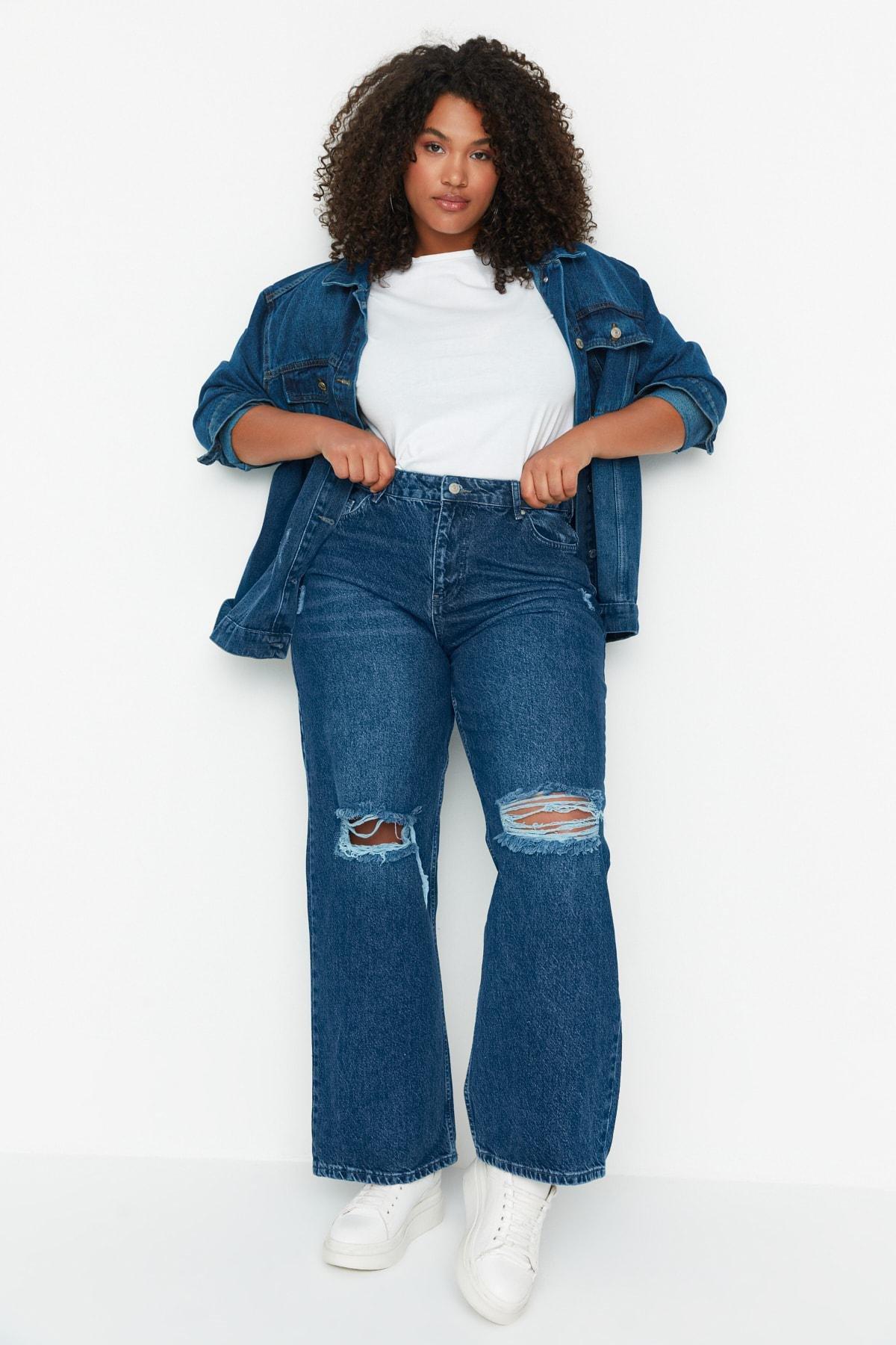 Trendyol - Blue Wide Leg Plus Size Jeans