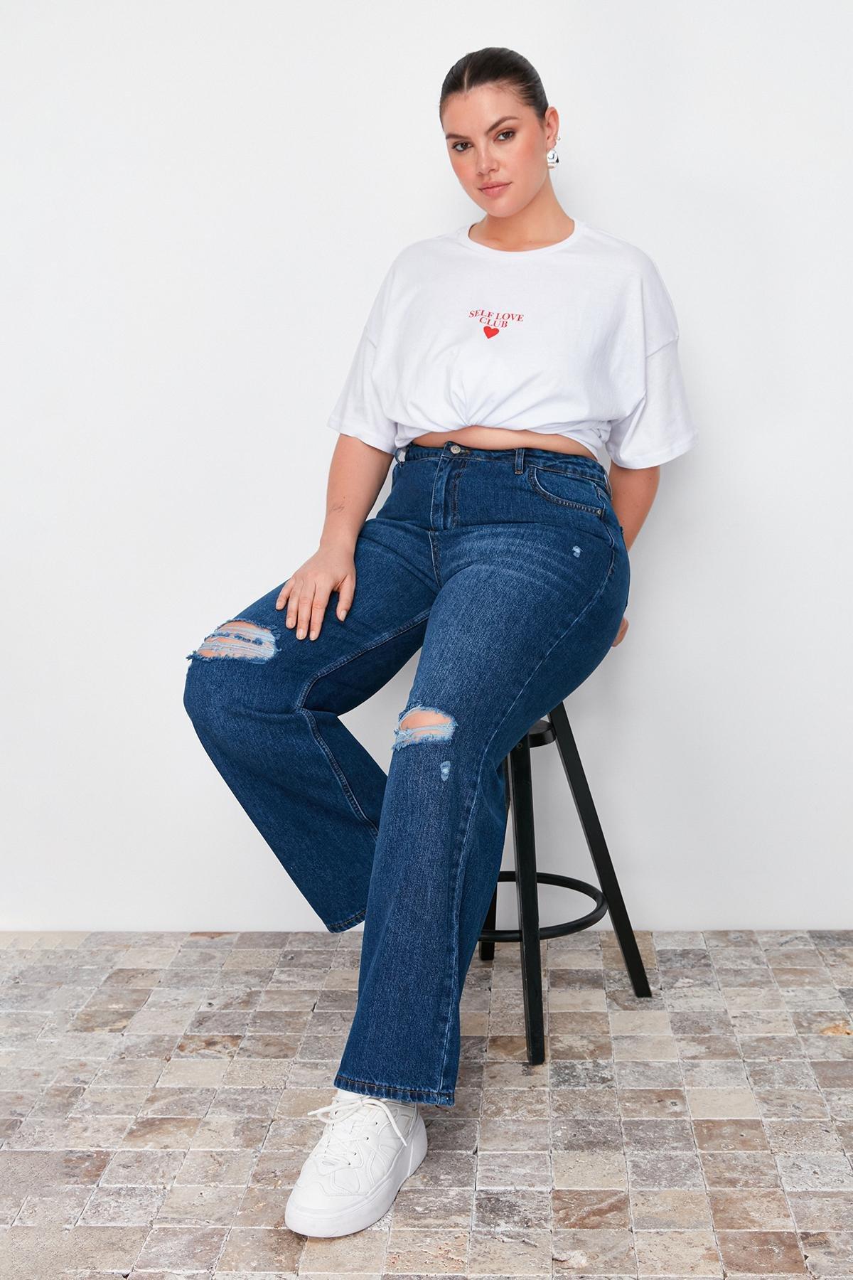 Blue Wide Leg Plus Size Jeans, , large image number 1