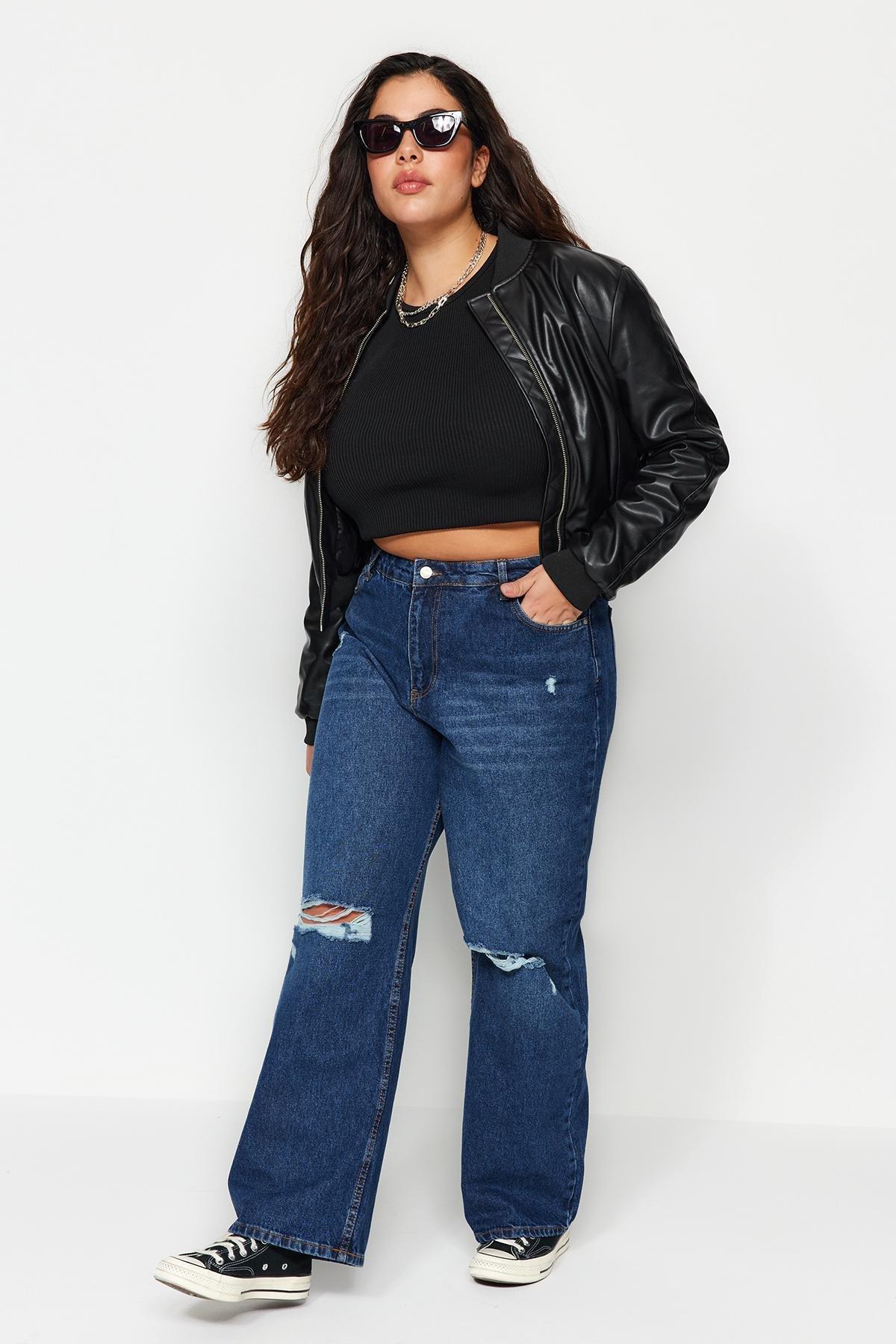 Trendyol - Blue Wide Leg Plus Size Jeans