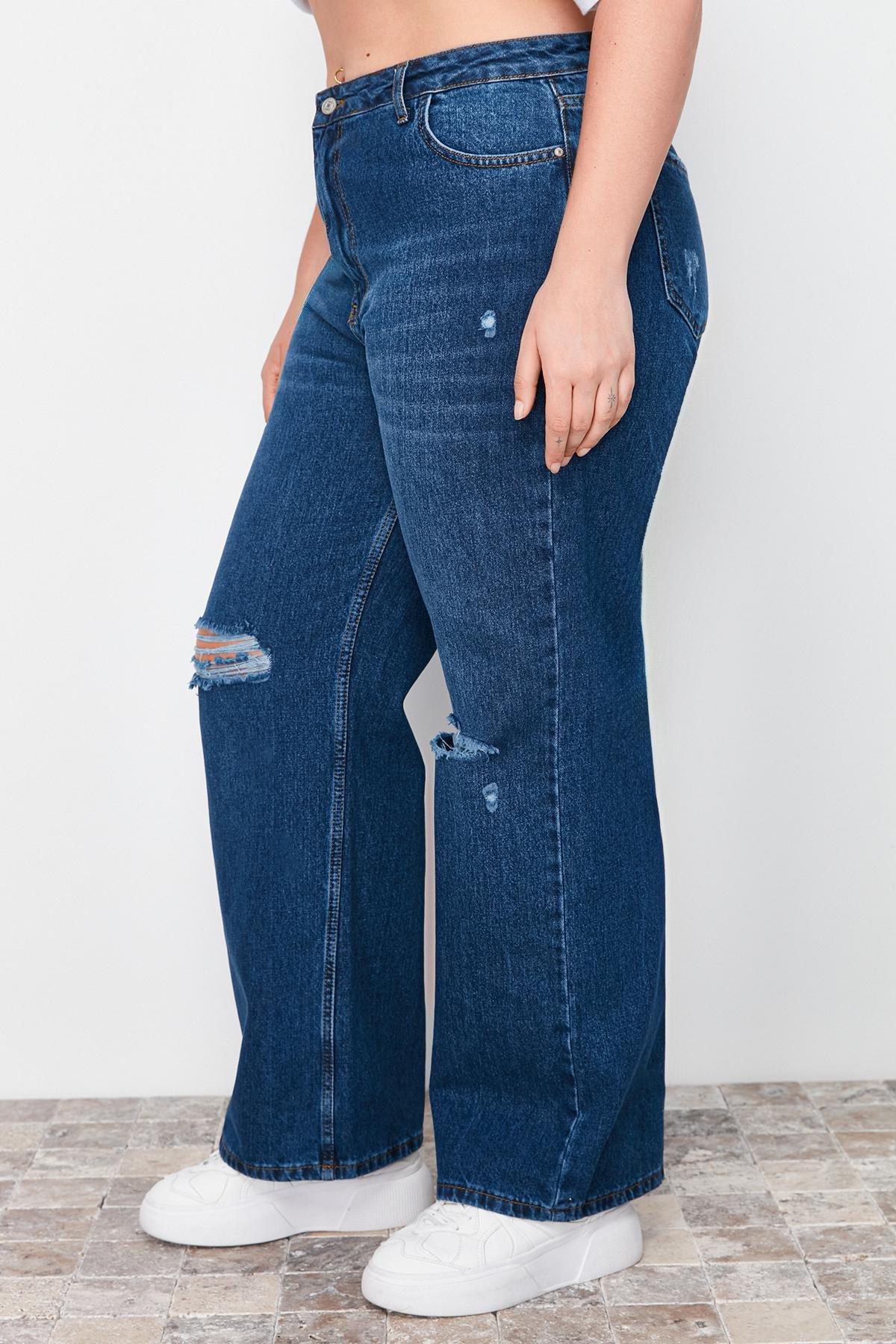 Blue Wide Leg Plus Size Jeans, , large image number 5