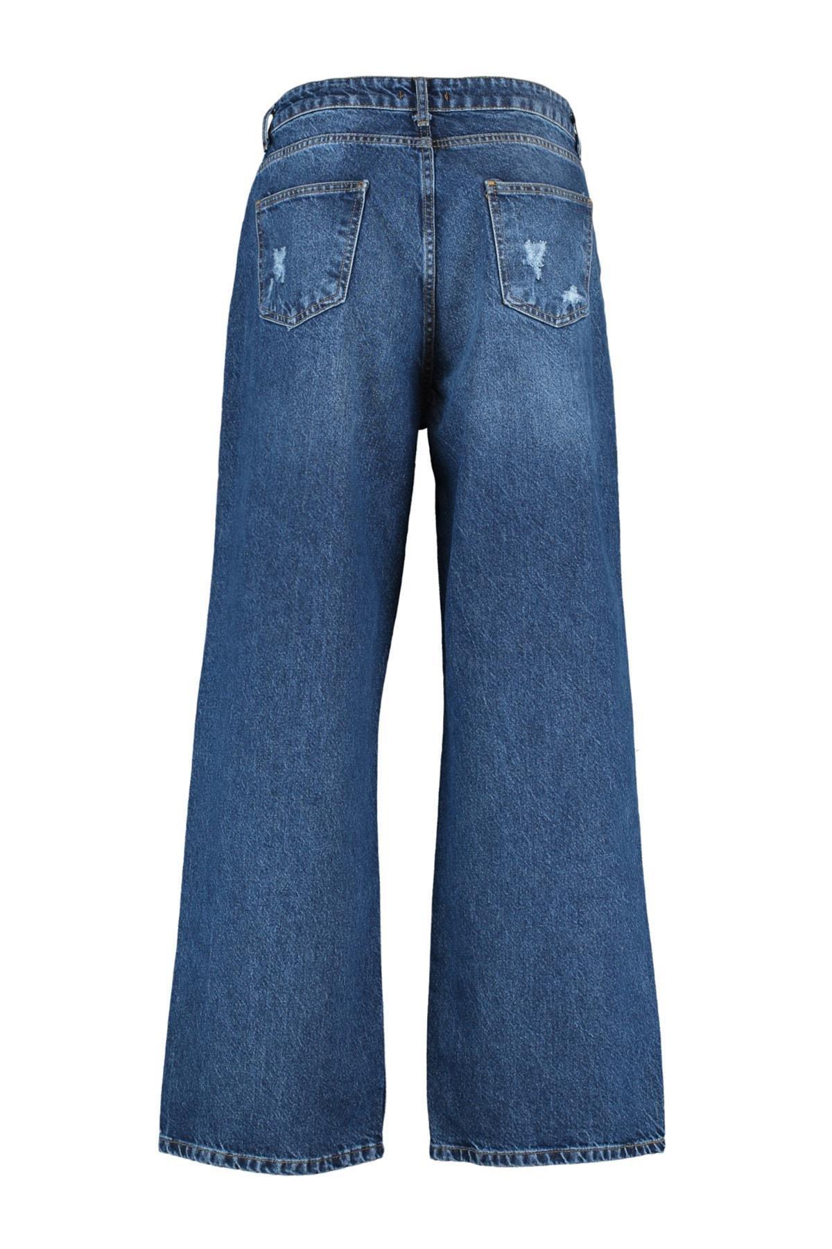 Trendyol - Blue Wide Leg Plus Size Jeans