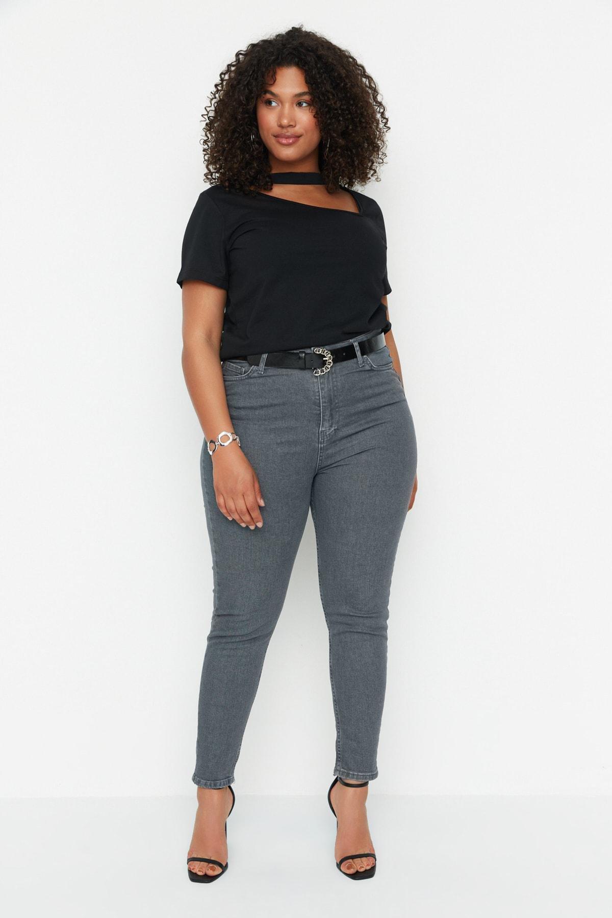 Gray Skinny Plus Size Jeans, , large image number 0