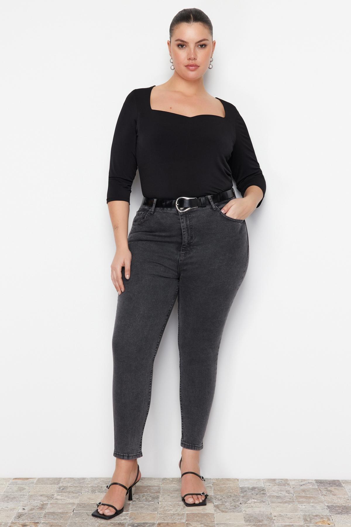 Gray Skinny Plus Size Jeans, , large image number 1