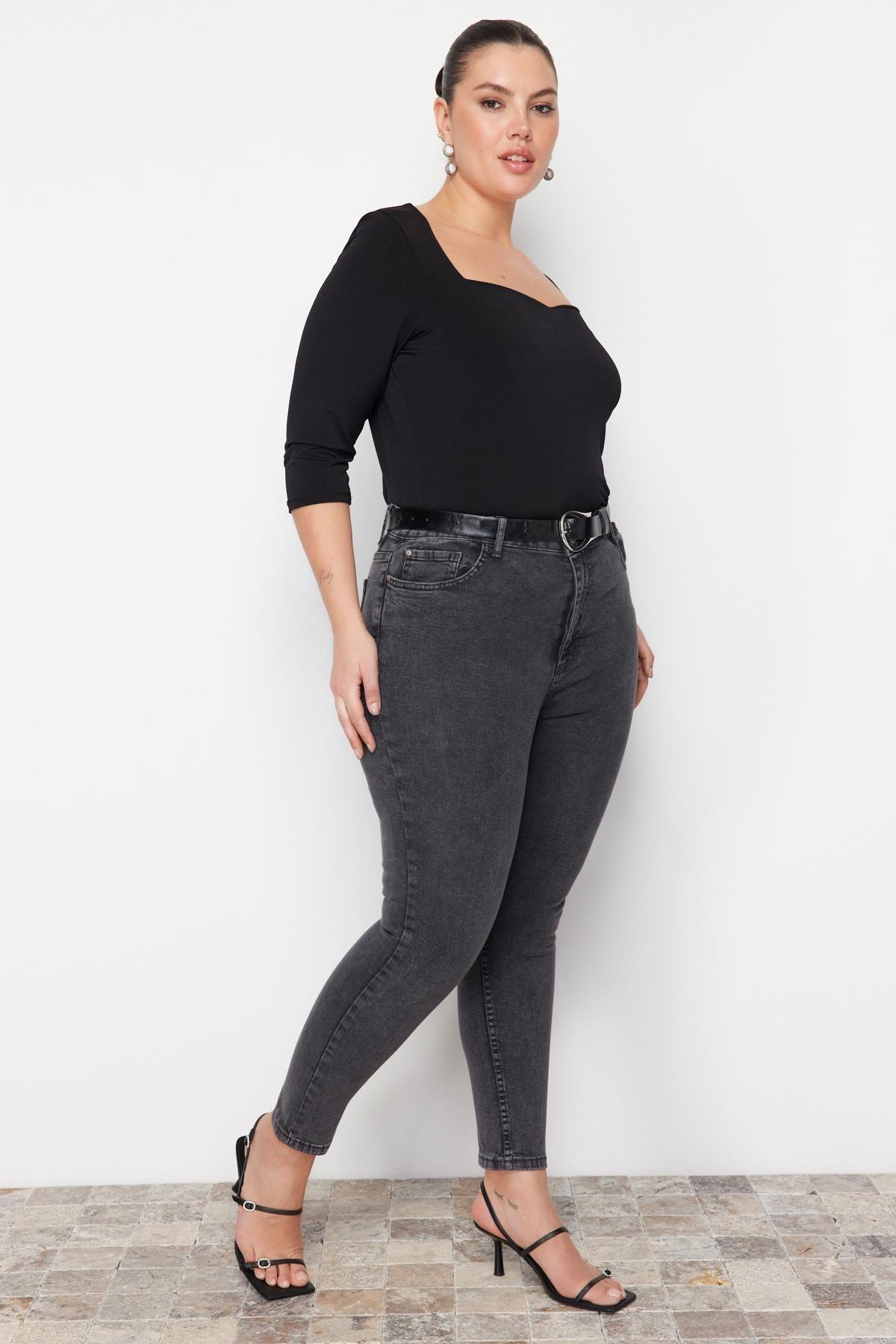 Gray Skinny Plus Size Jeans, , large image number 5