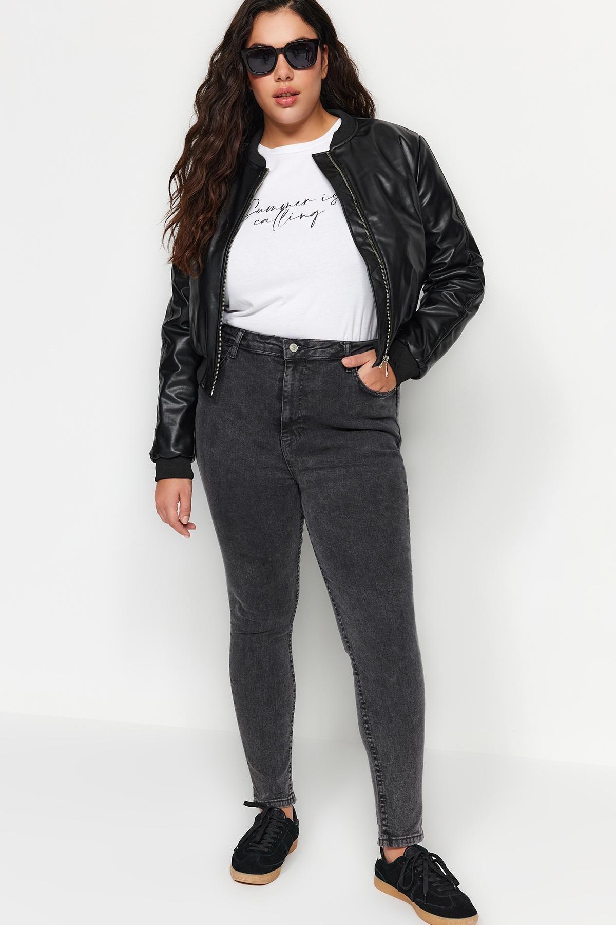 Gray Skinny Plus Size Jeans, , large image number 8