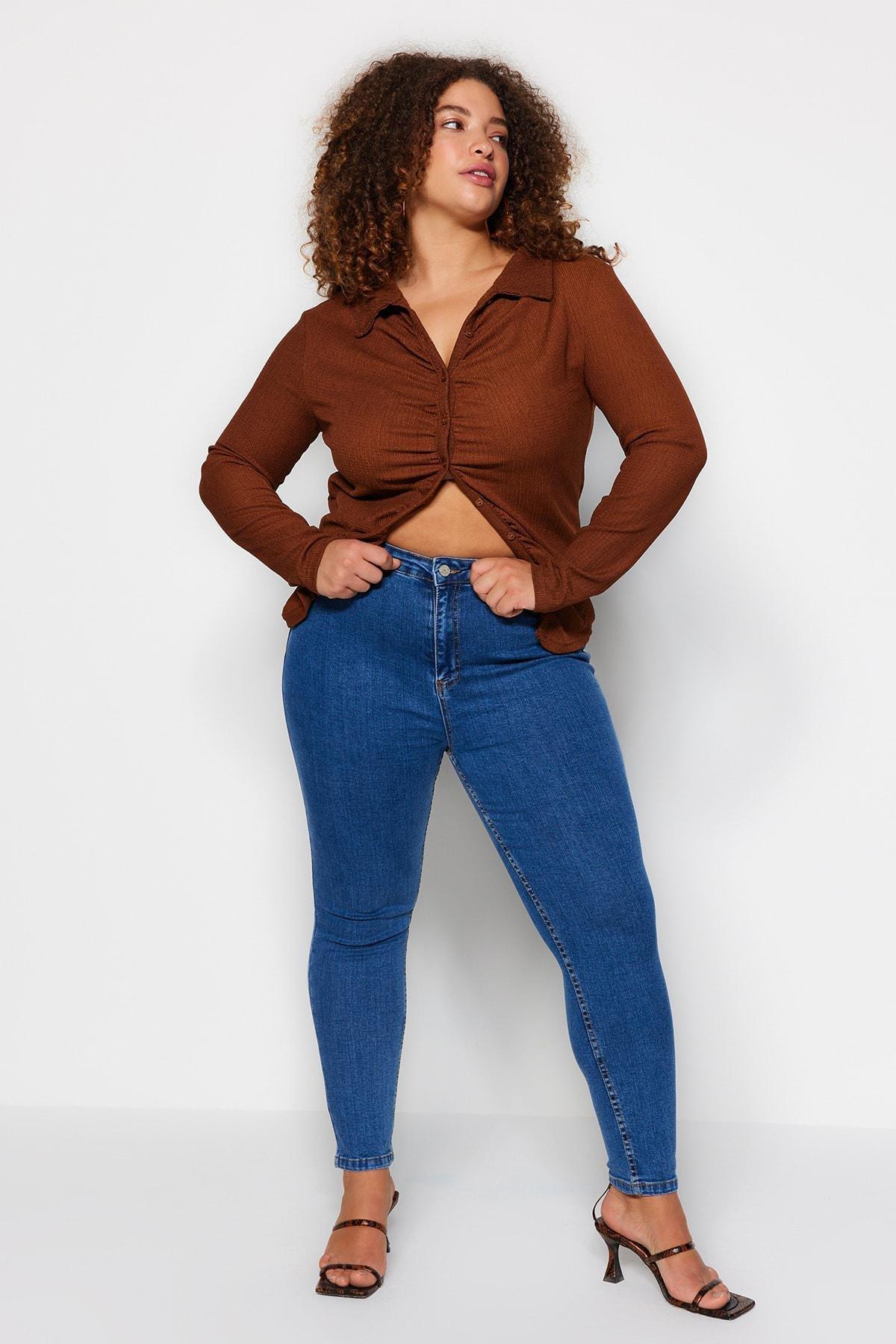 Blue High Waist Skinny Jeans, , large image number 1