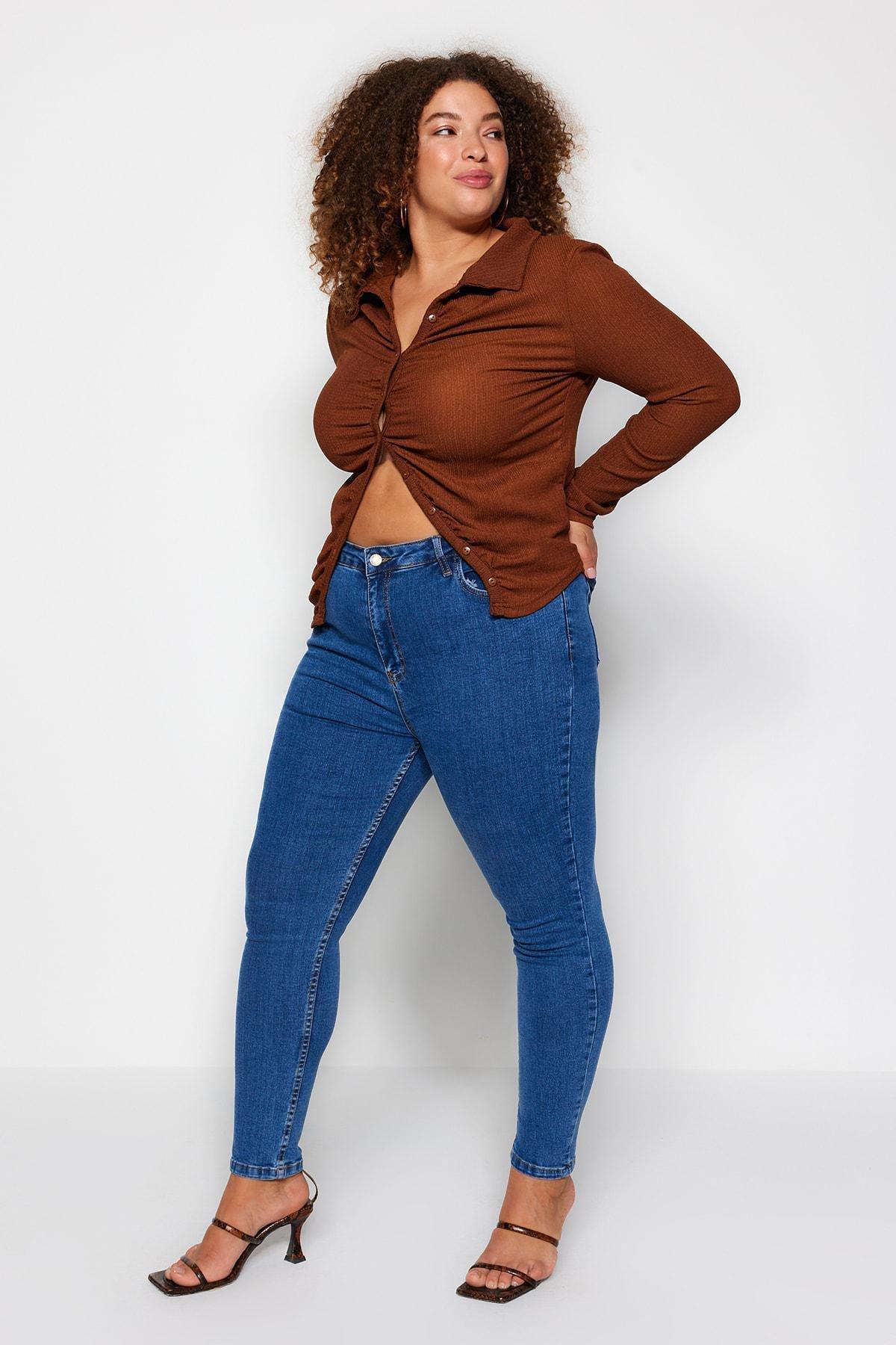 Blue High Waist Skinny Jeans, , large image number 2
