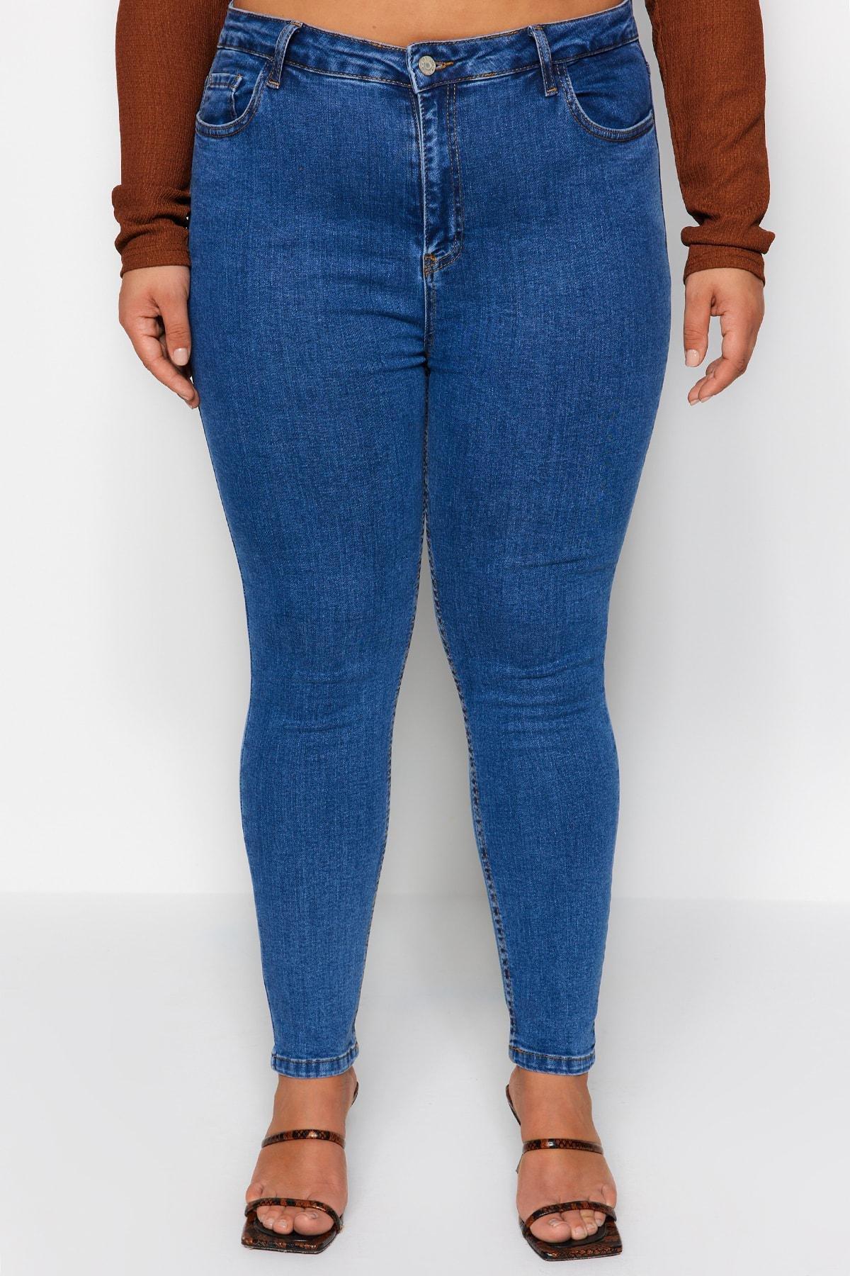 Blue High Waist Skinny Jeans, , large image number 3