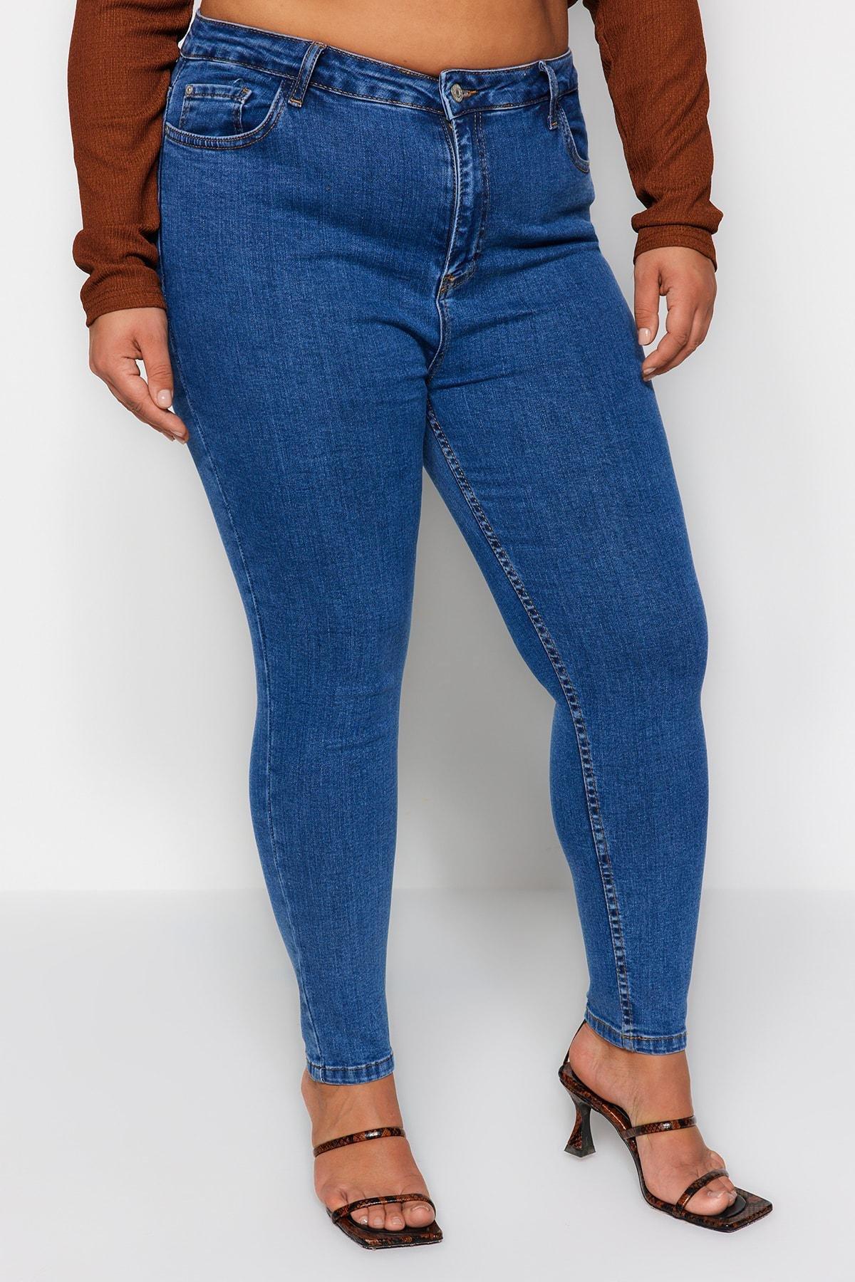 Blue High Waist Skinny Jeans, , large image number 4