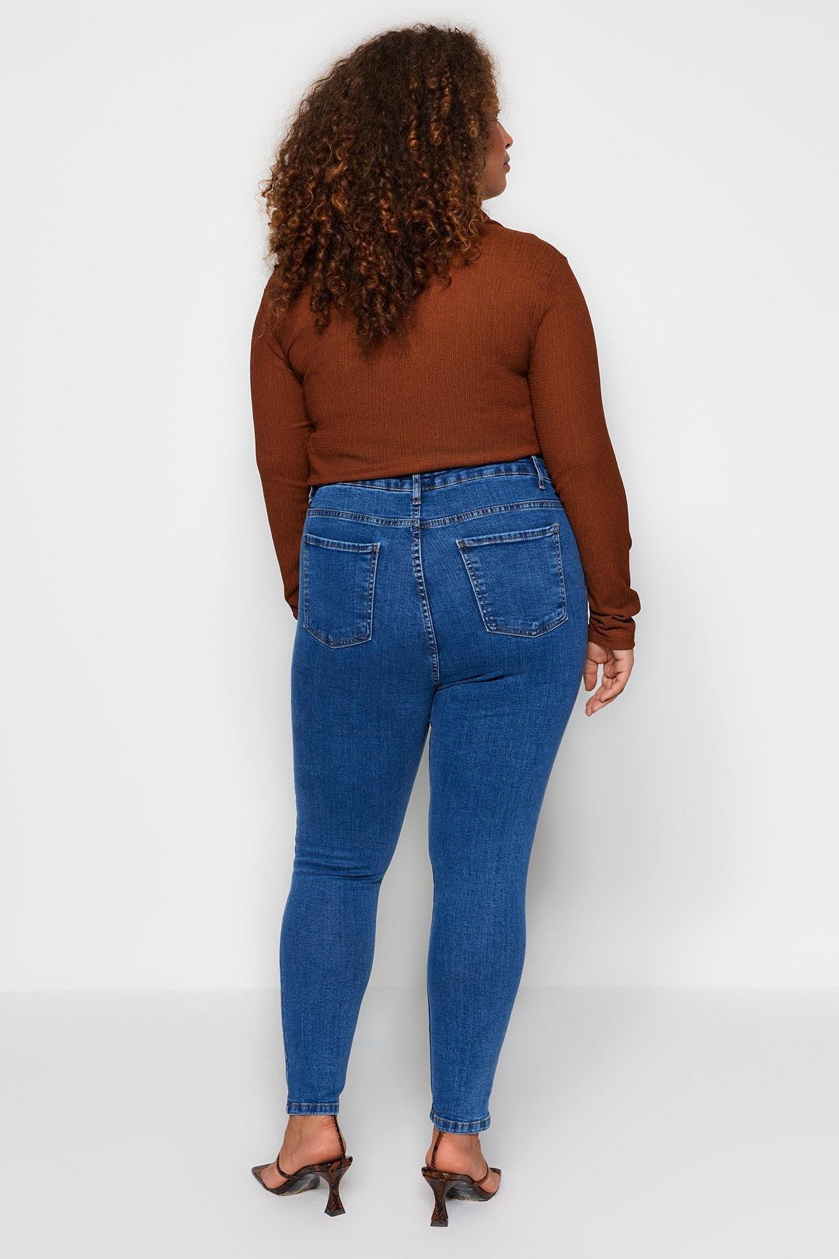 Blue High Waist Skinny Jeans, , large image number 5