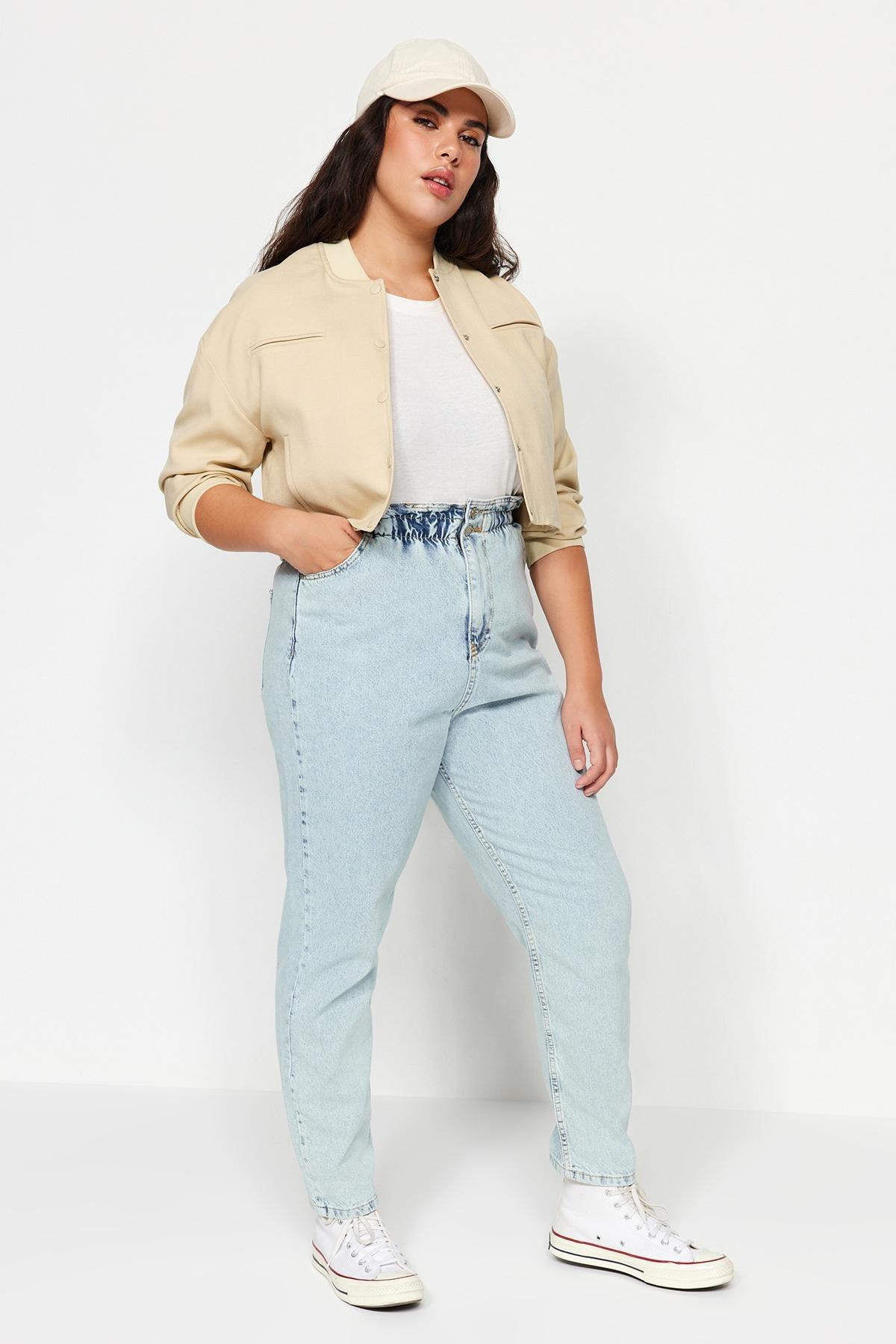 Blue High Waist Mom Plus Size Jeans, , large image number 1