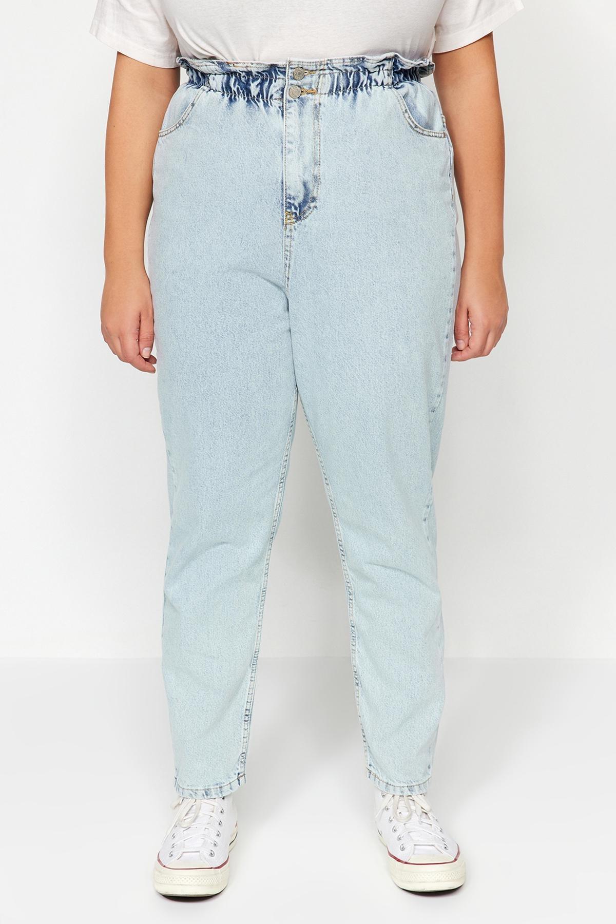 Blue High Waist Mom Plus Size Jeans, , large image number 3