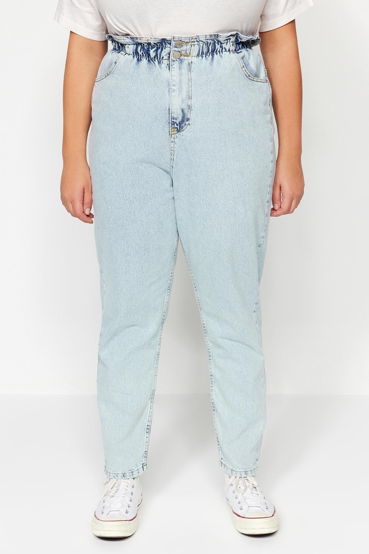 Trendyol - Blue High Waist Mom Plus Size Jeans