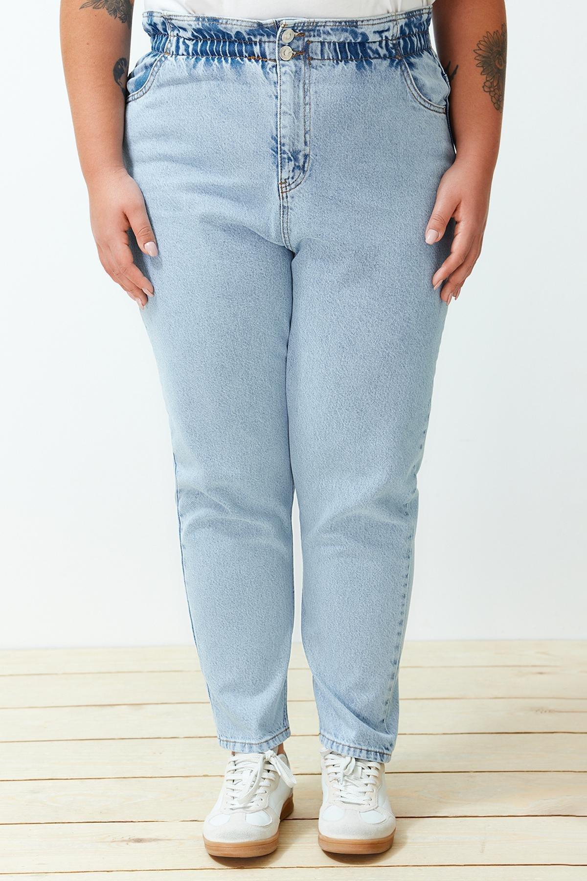Blue High Waist Mom Plus Size Jeans, , large image number 6