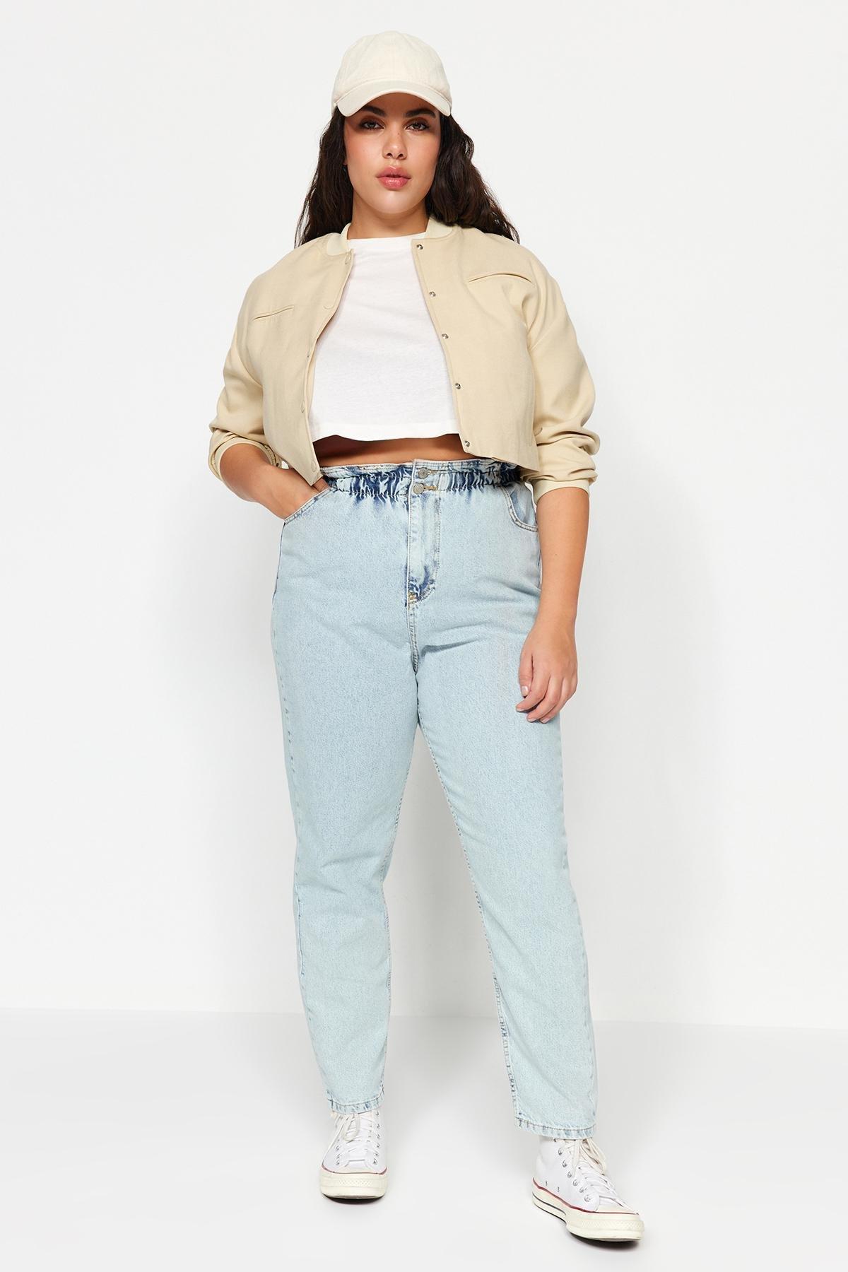Blue High Waist Mom Plus Size Jeans, , large image number 8
