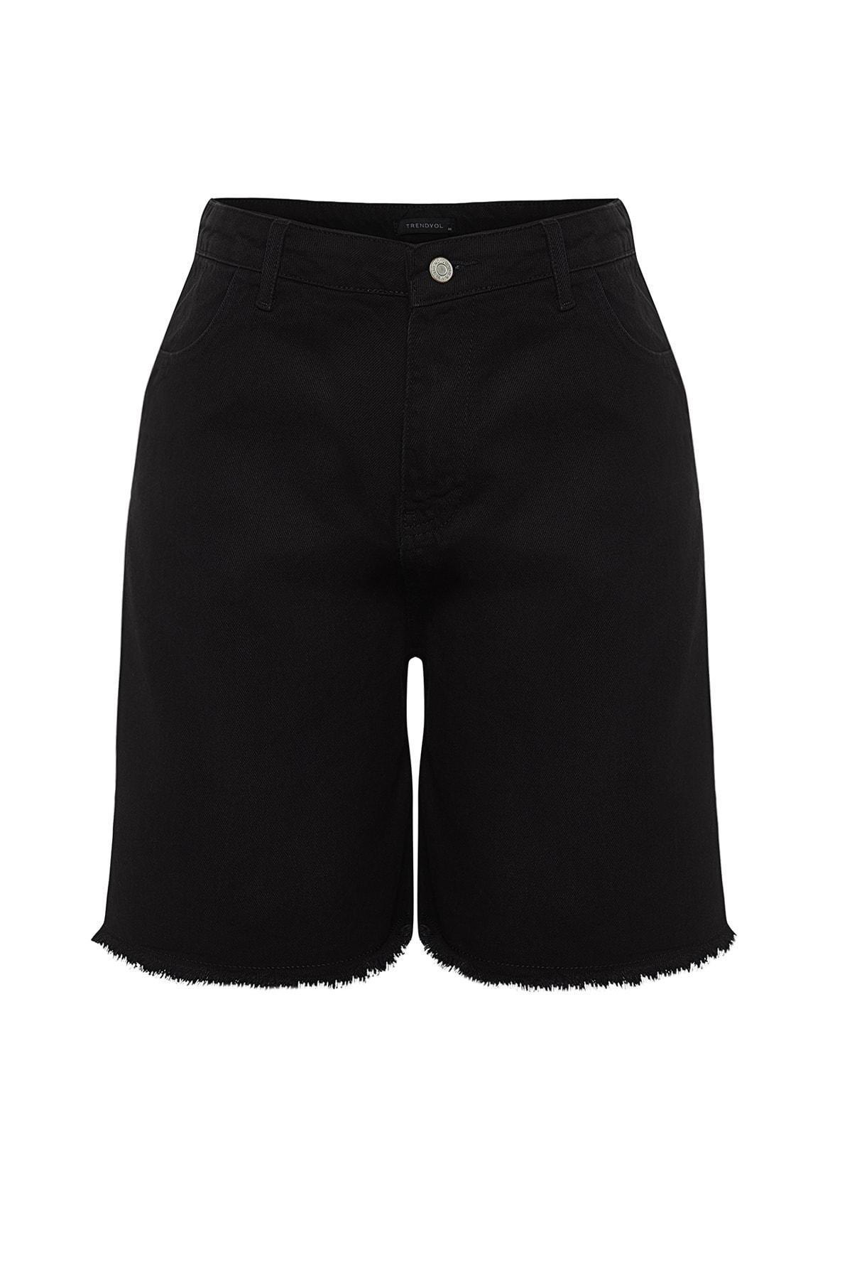 Black Mid Waist Plus Size Shorts, , large image number 6
