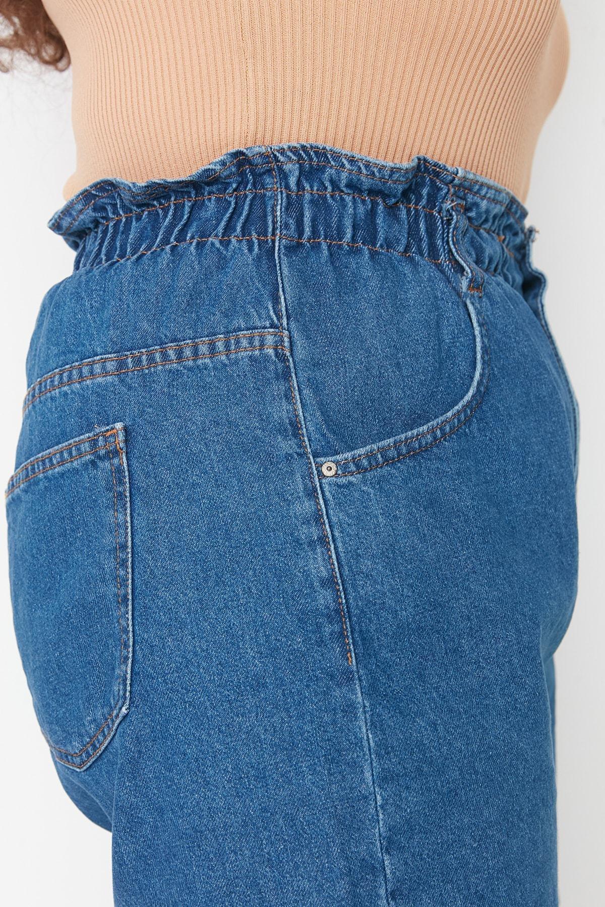 Blue High Waist Plus Size Shorts, , large image number 3