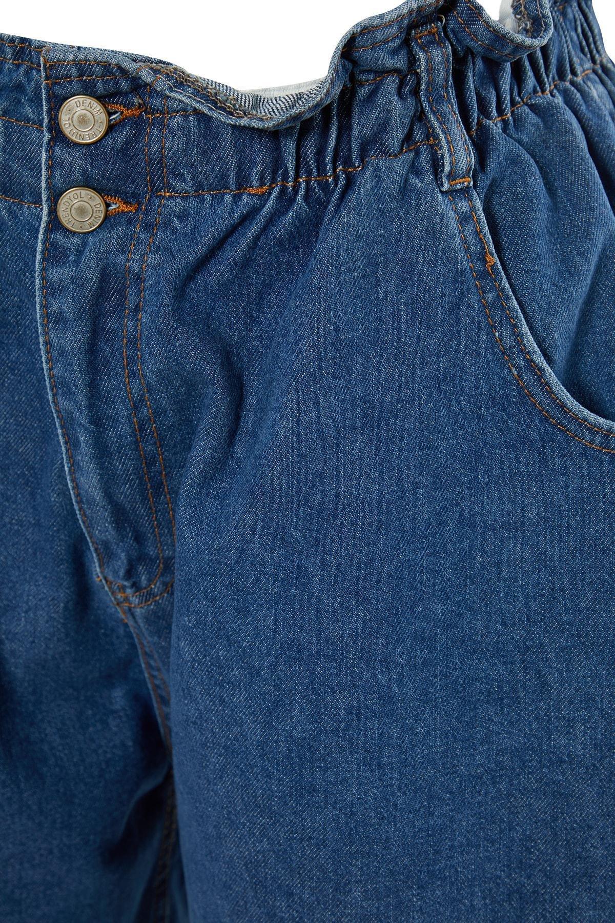Blue High Waist Plus Size Shorts, , large image number 5