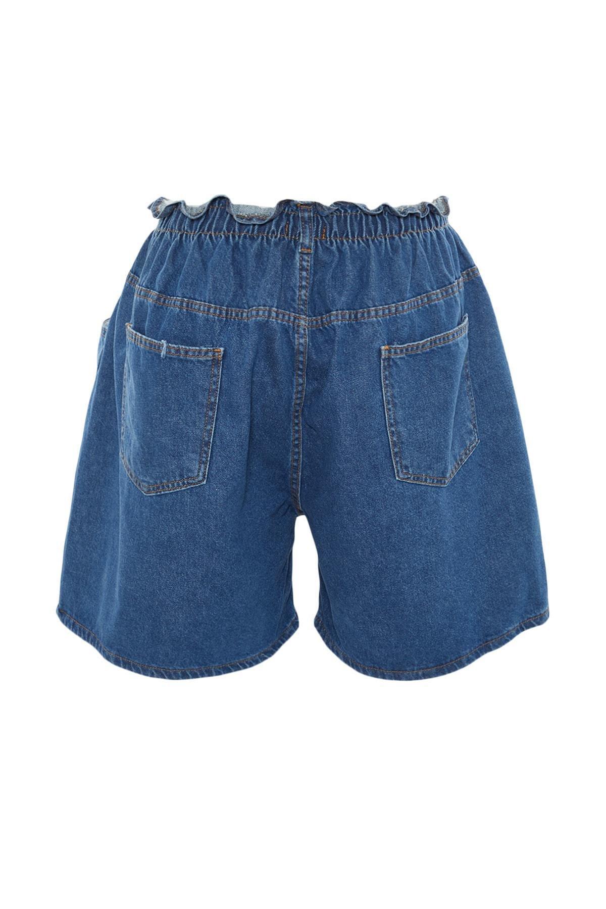 Blue High Waist Plus Size Shorts, , large image number 6