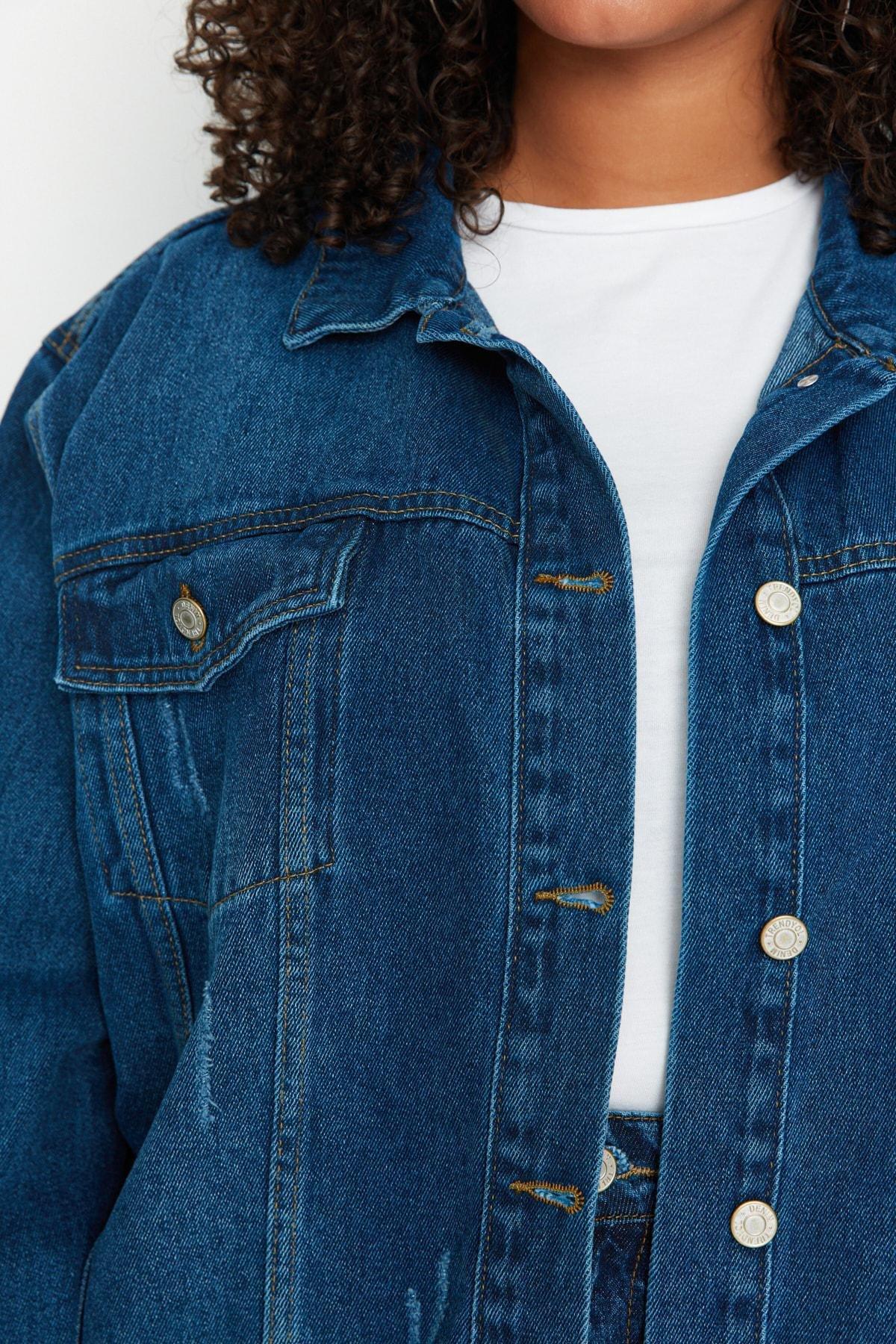Blue Oversize Plus Size Jacket, , large image number 3