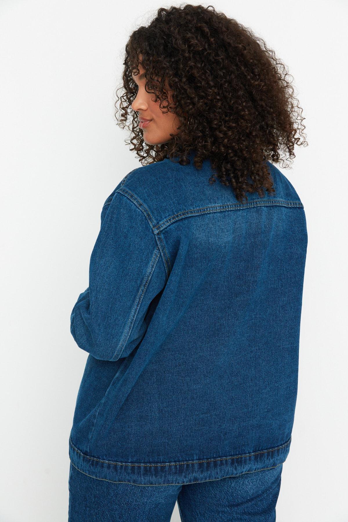 Blue Oversize Plus Size Jacket, , large image number 4