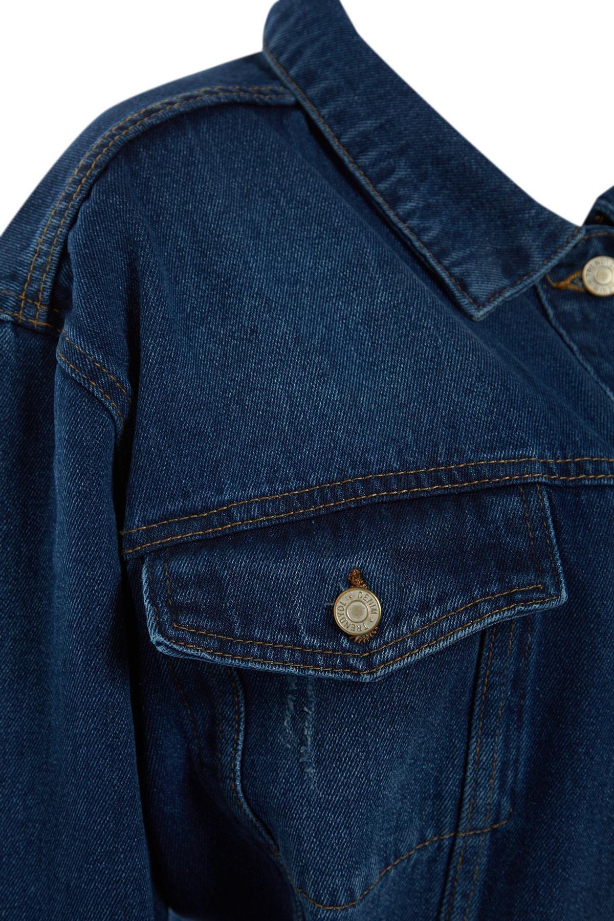 Blue Oversize Plus Size Jacket, , large image number 5