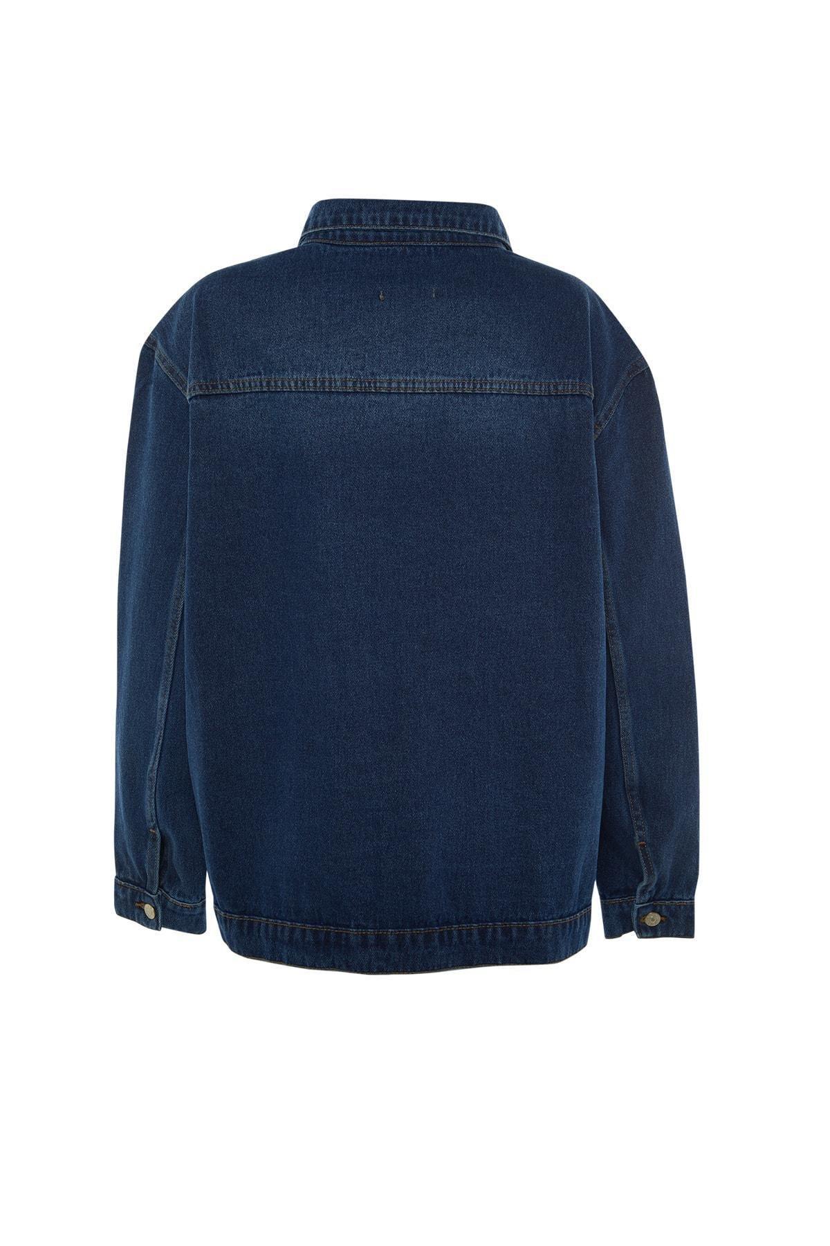 Blue Oversize Plus Size Jacket, , large image number 6