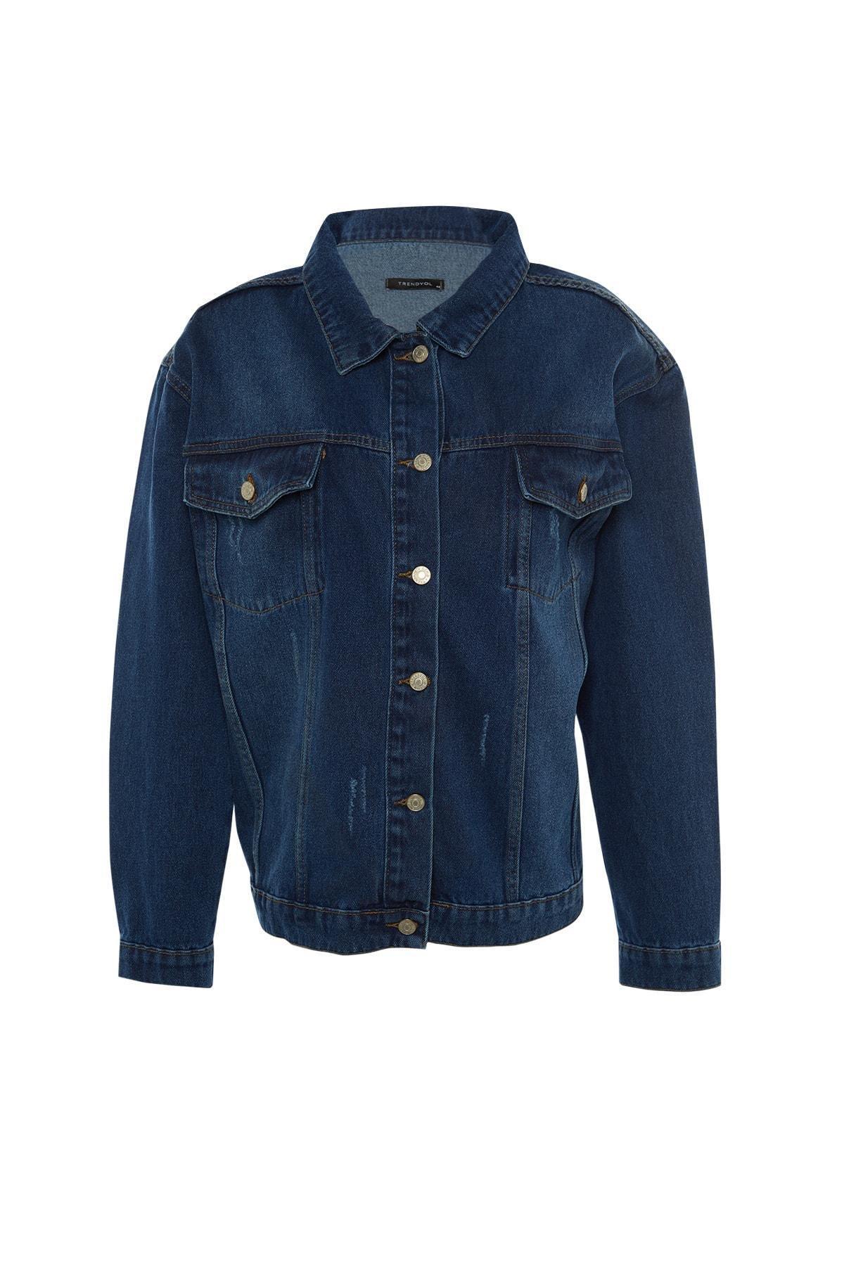 Blue Oversize Plus Size Jacket, , large image number 7