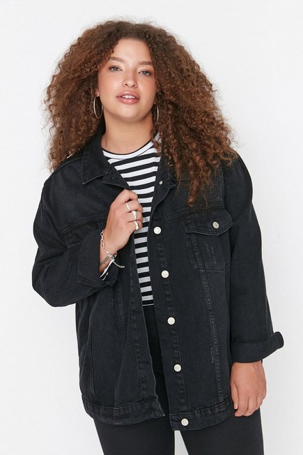 Trendyol - Black Oversize Denim Plus Size Jacket