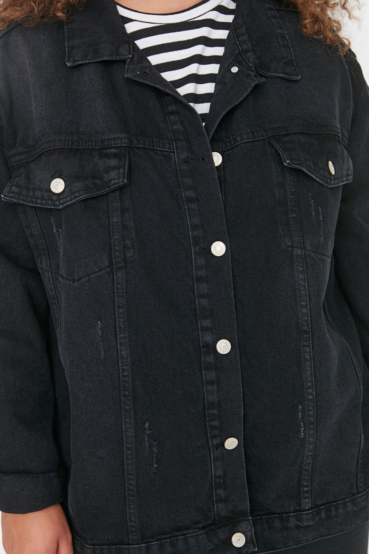 Black Oversize Denim Plus Size Jacket, , large image number 1