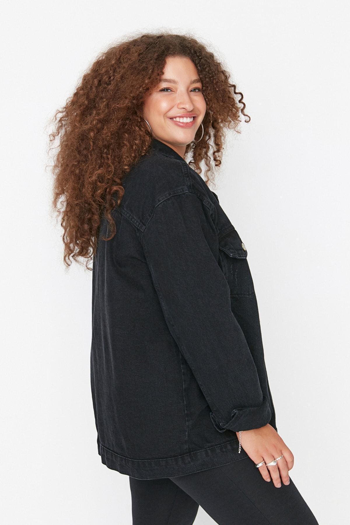 Black Oversize Denim Plus Size Jacket, , large image number 2