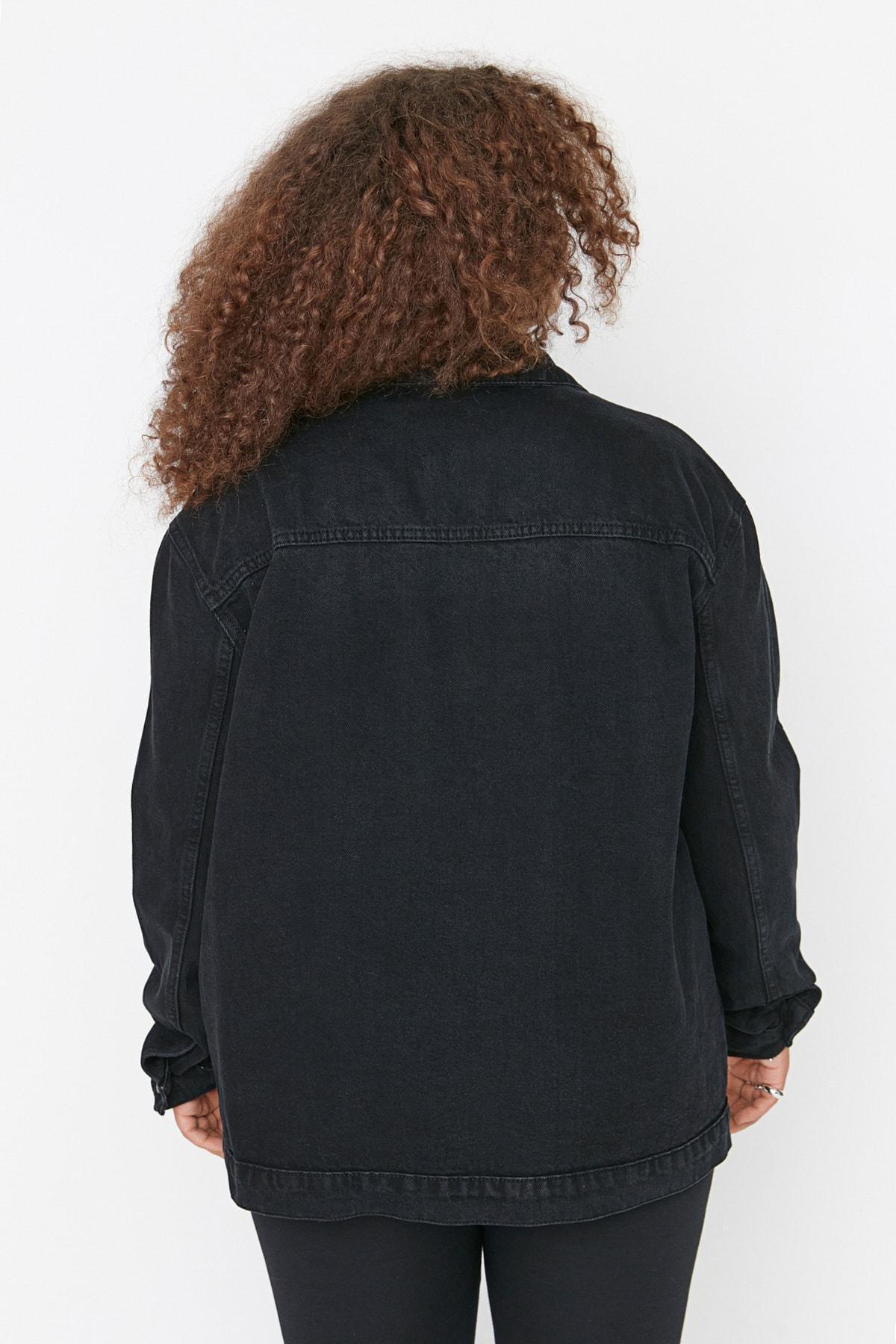 Black Oversize Denim Plus Size Jacket, , large image number 4