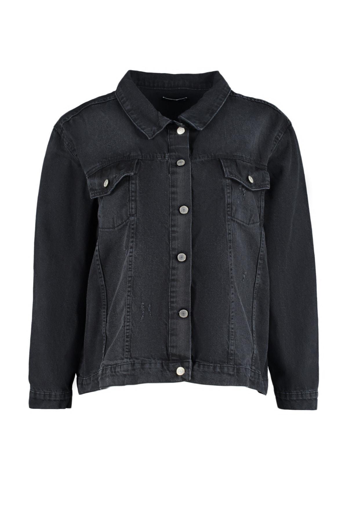 Black Oversize Denim Plus Size Jacket, , large image number 5