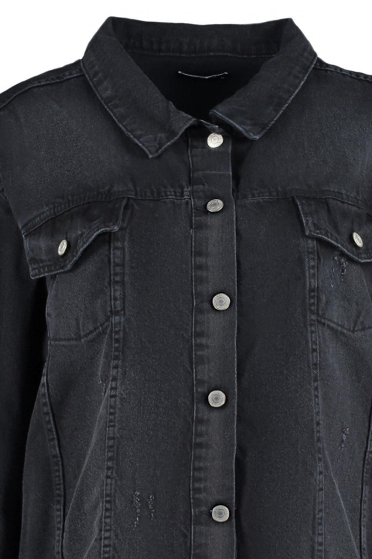 Black Oversize Denim Plus Size Jacket, , large image number 6