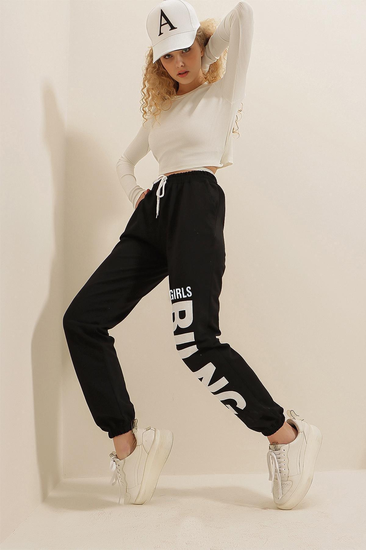 Black Mid Waist Sweatpants, Black, large image number 5