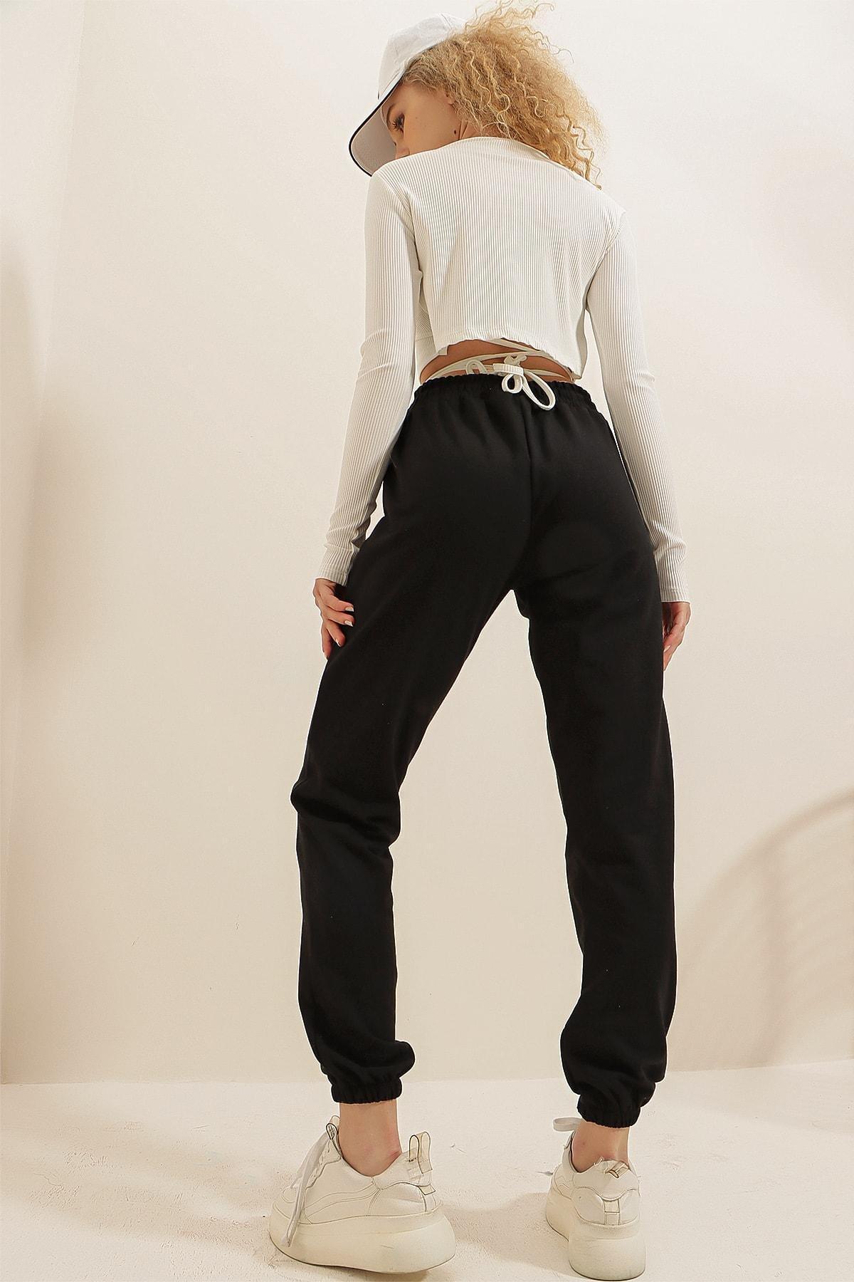 Black Mid Waist Sweatpants, Black, large image number 6