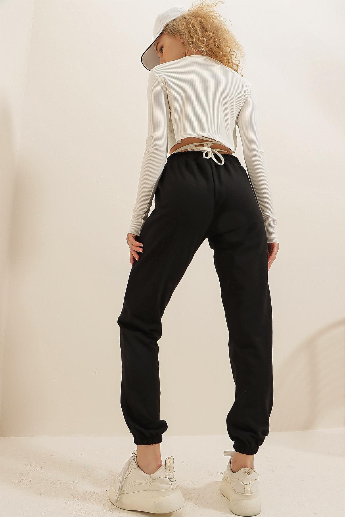 Black Mid Waist Sweatpants, Black, large image number 8