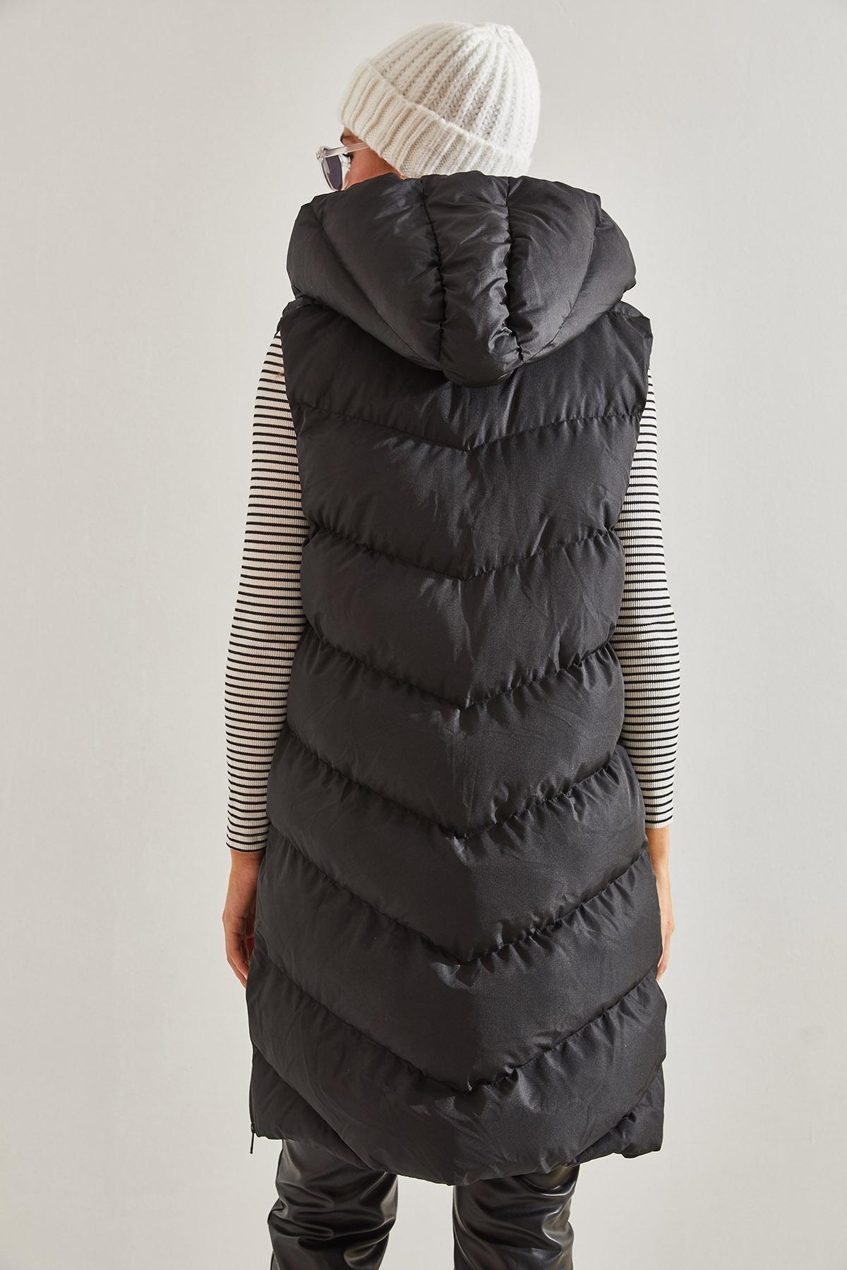 Side Zipper Long Puffer Vest, , large image number 1