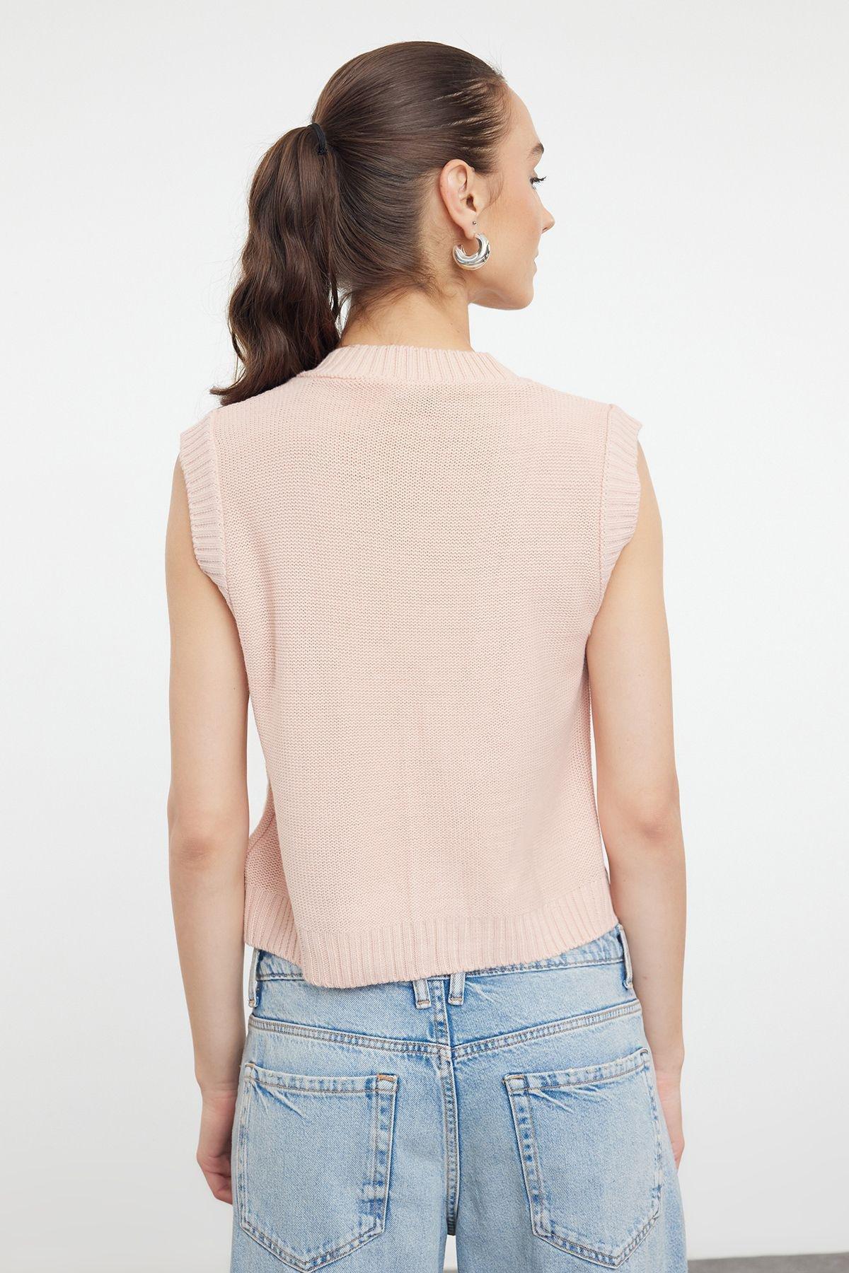 Flower Embroidery Knit Vest, POWDER, large image number 4