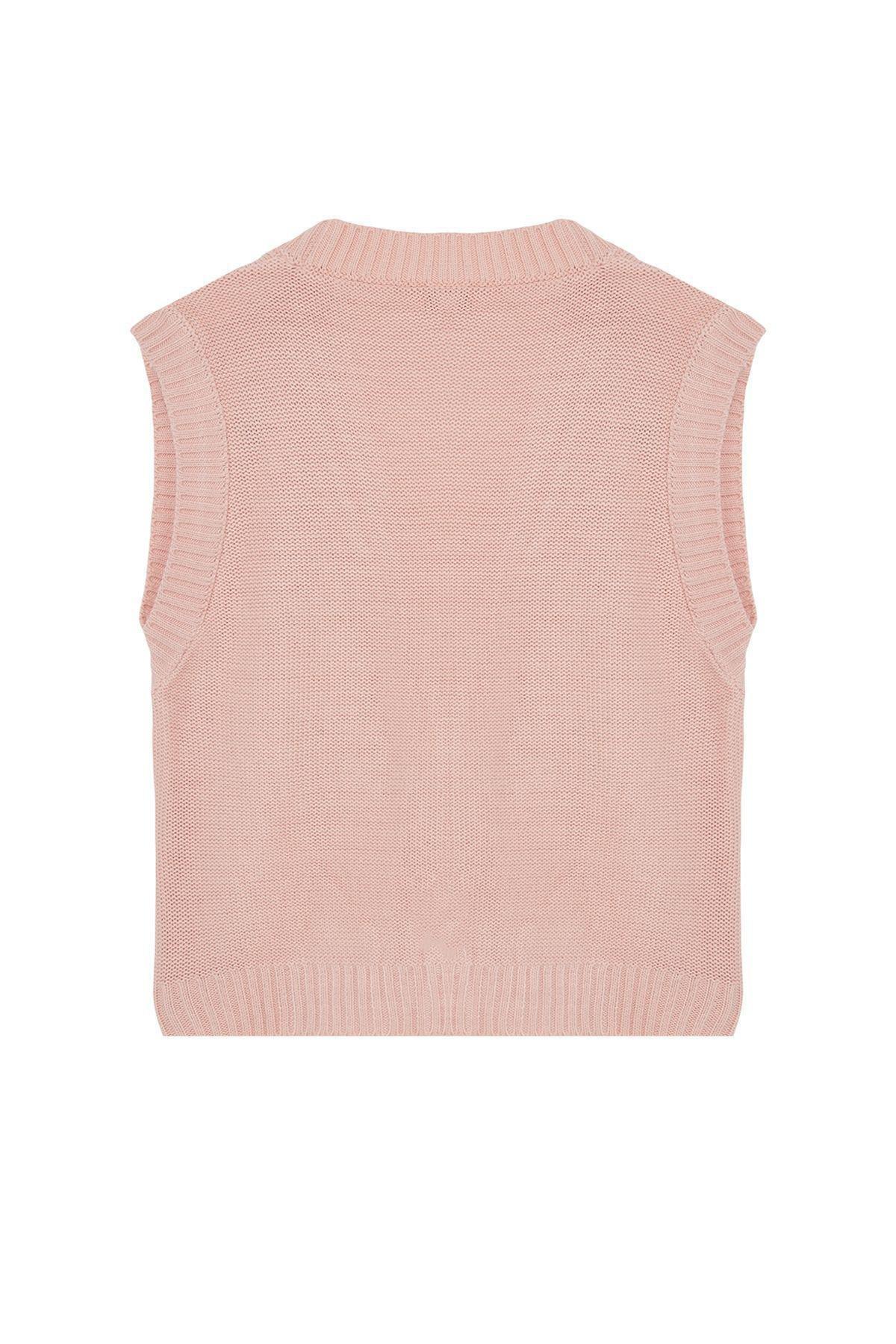 Flower Embroidery Knit Vest, POWDER, large image number 5