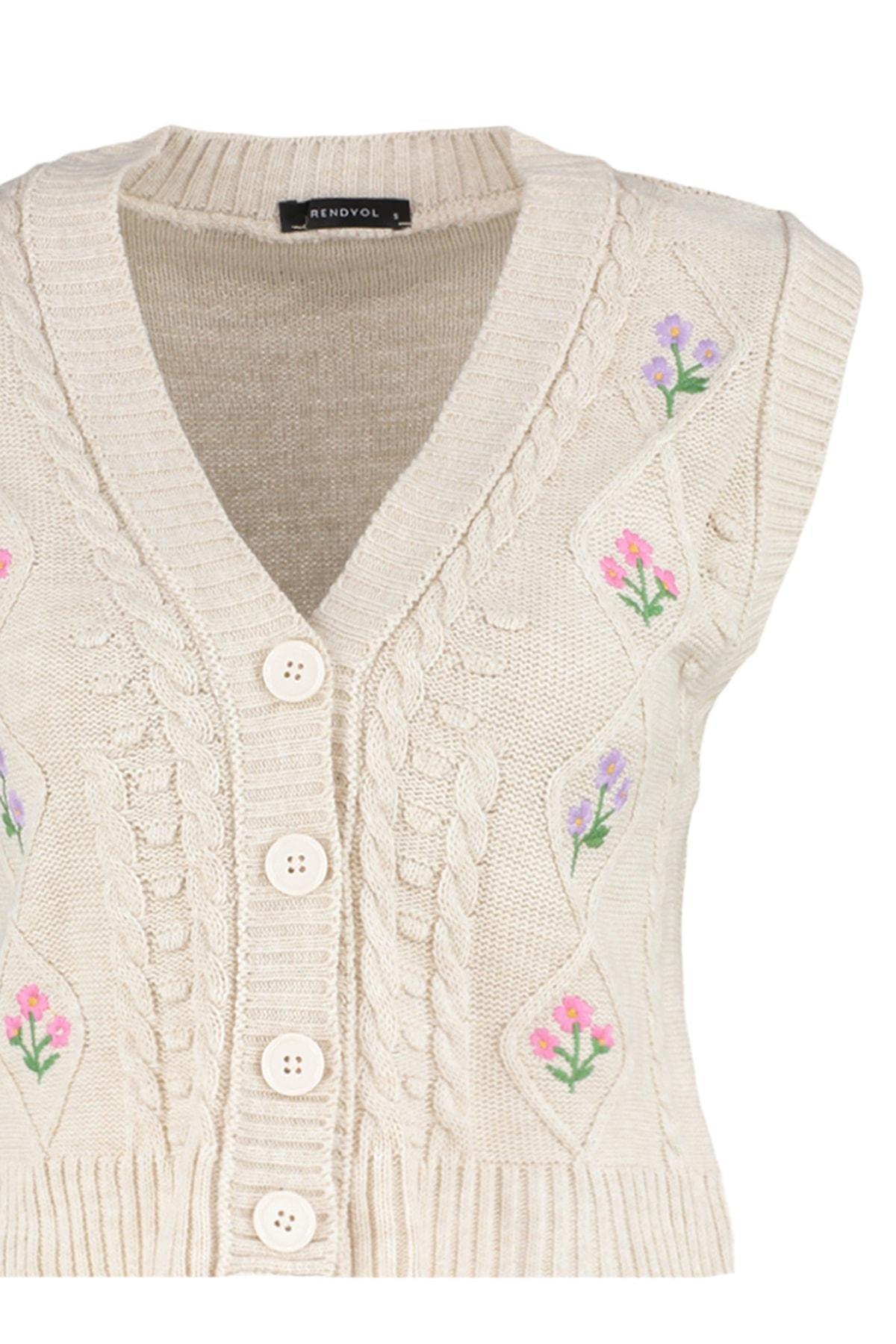 Beige Floral Sweater Vest, , large image number 6