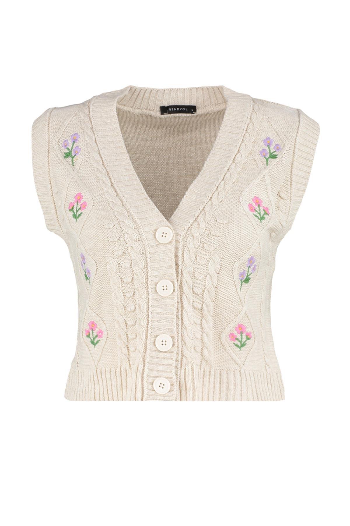 Beige Floral Sweater Vest, , large image number 7