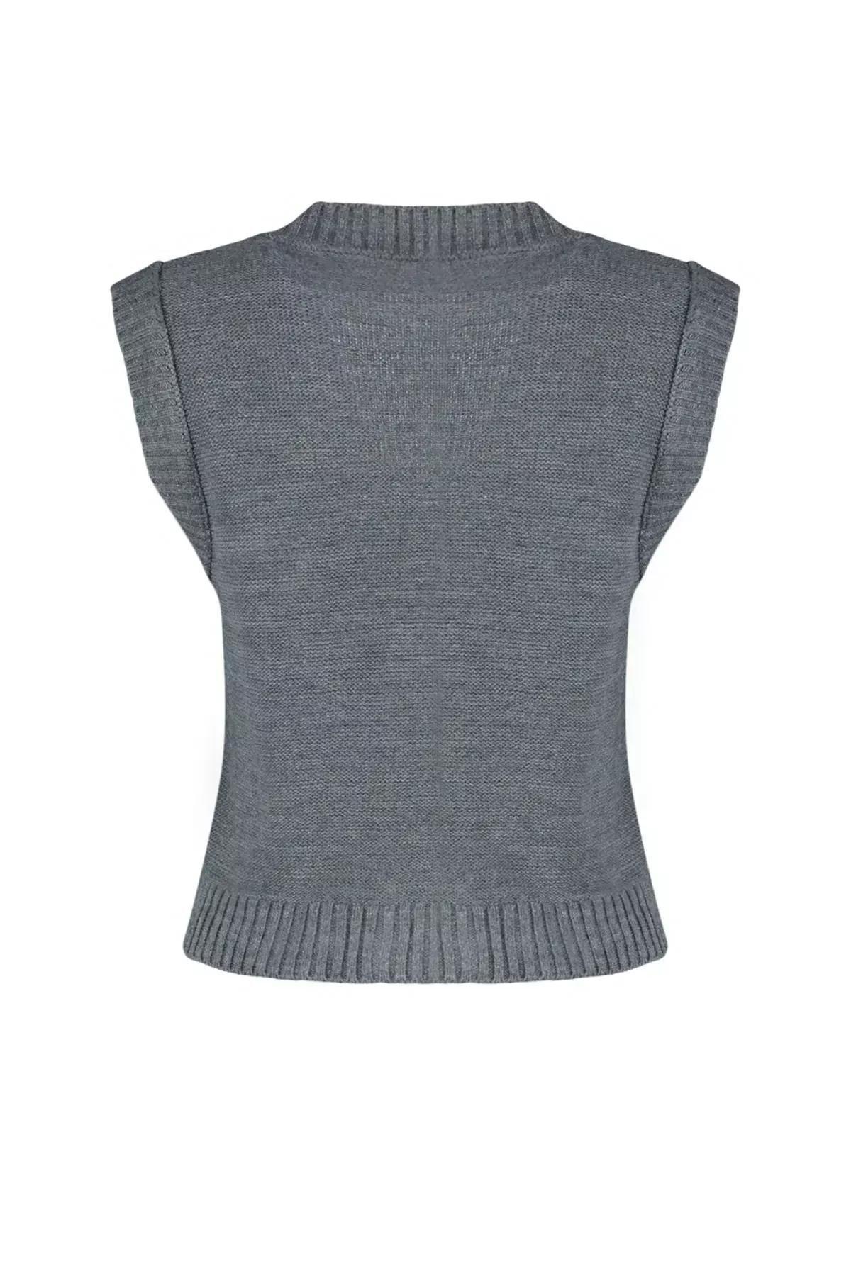 Gray V-Neck Sweater Vest, Gray, large image number 6